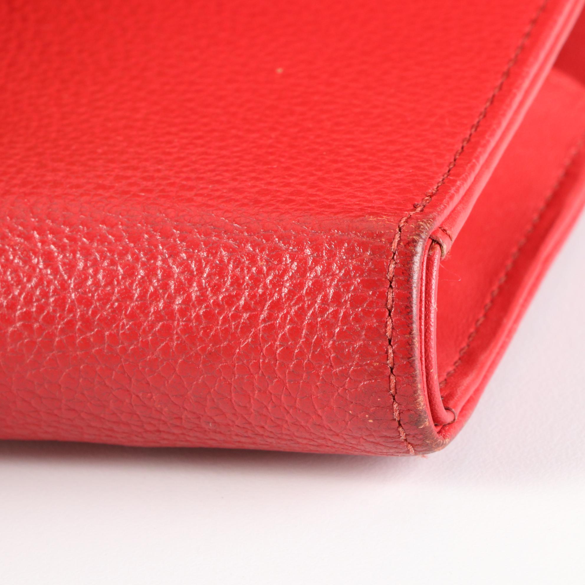 MCM Compact Wallet in Logo Emblem Red Grain Leather with Box