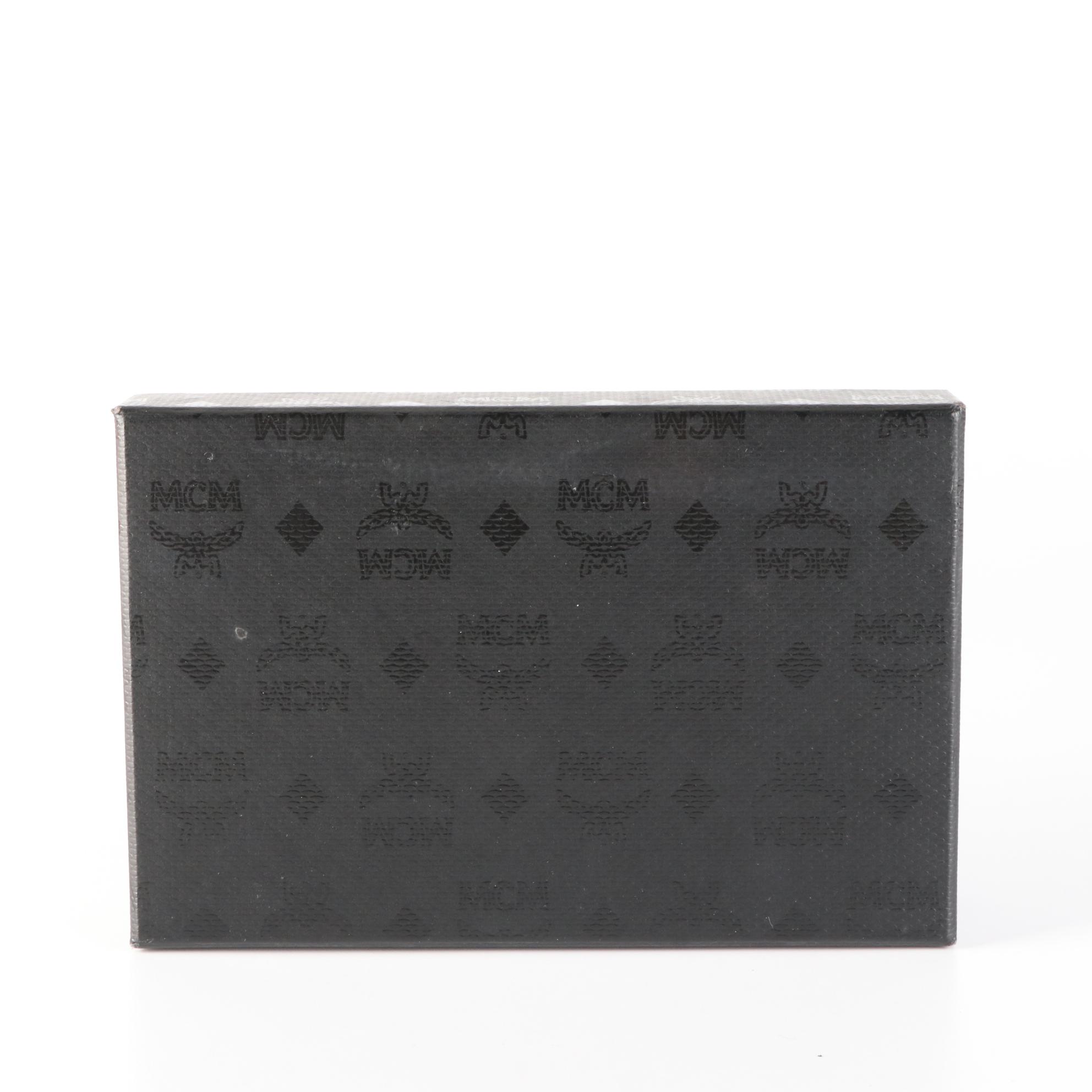 MCM Compact Wallet in Logo Emblem Red Grain Leather with Box