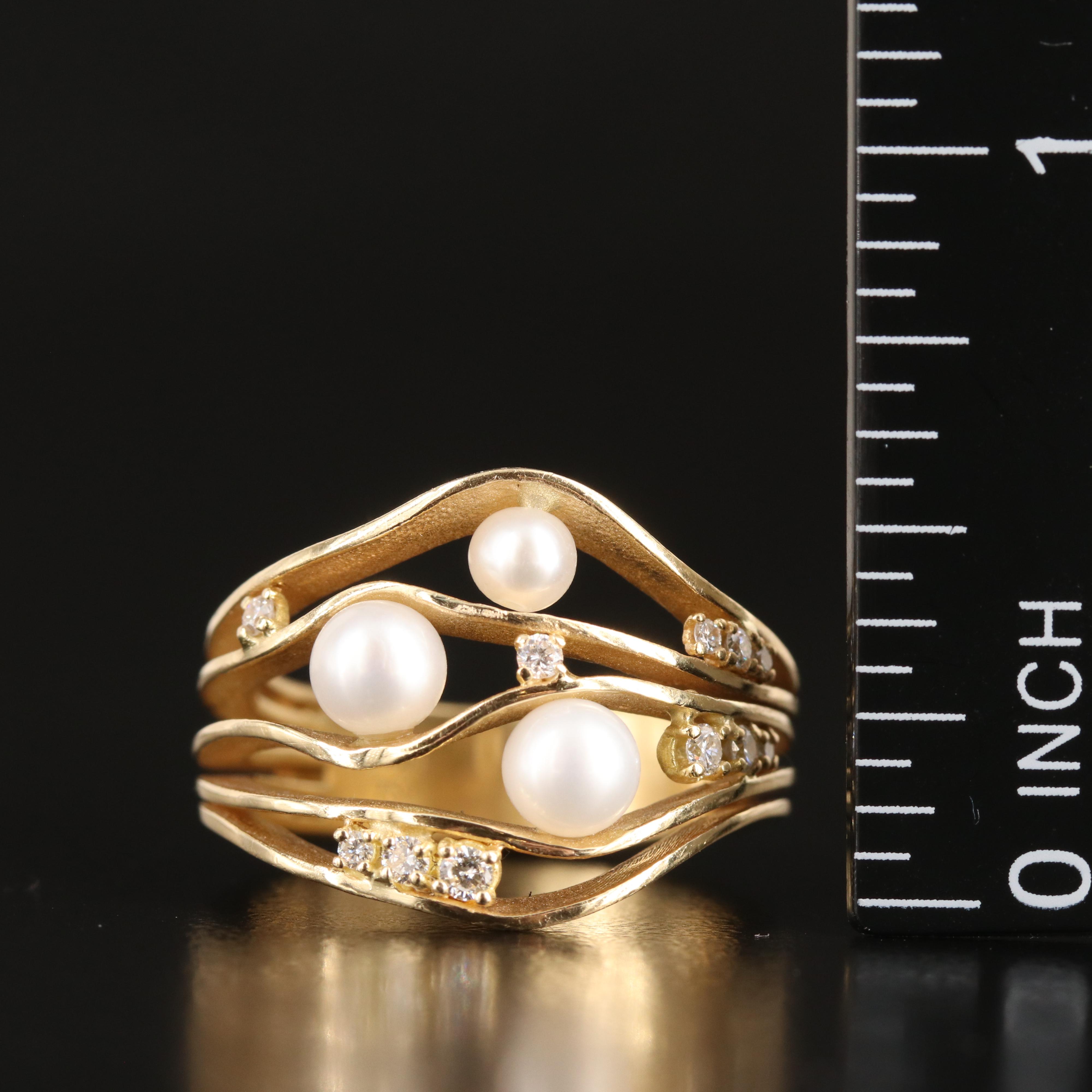 Yvel 18K Scalloped Pearl and Diamond Ring