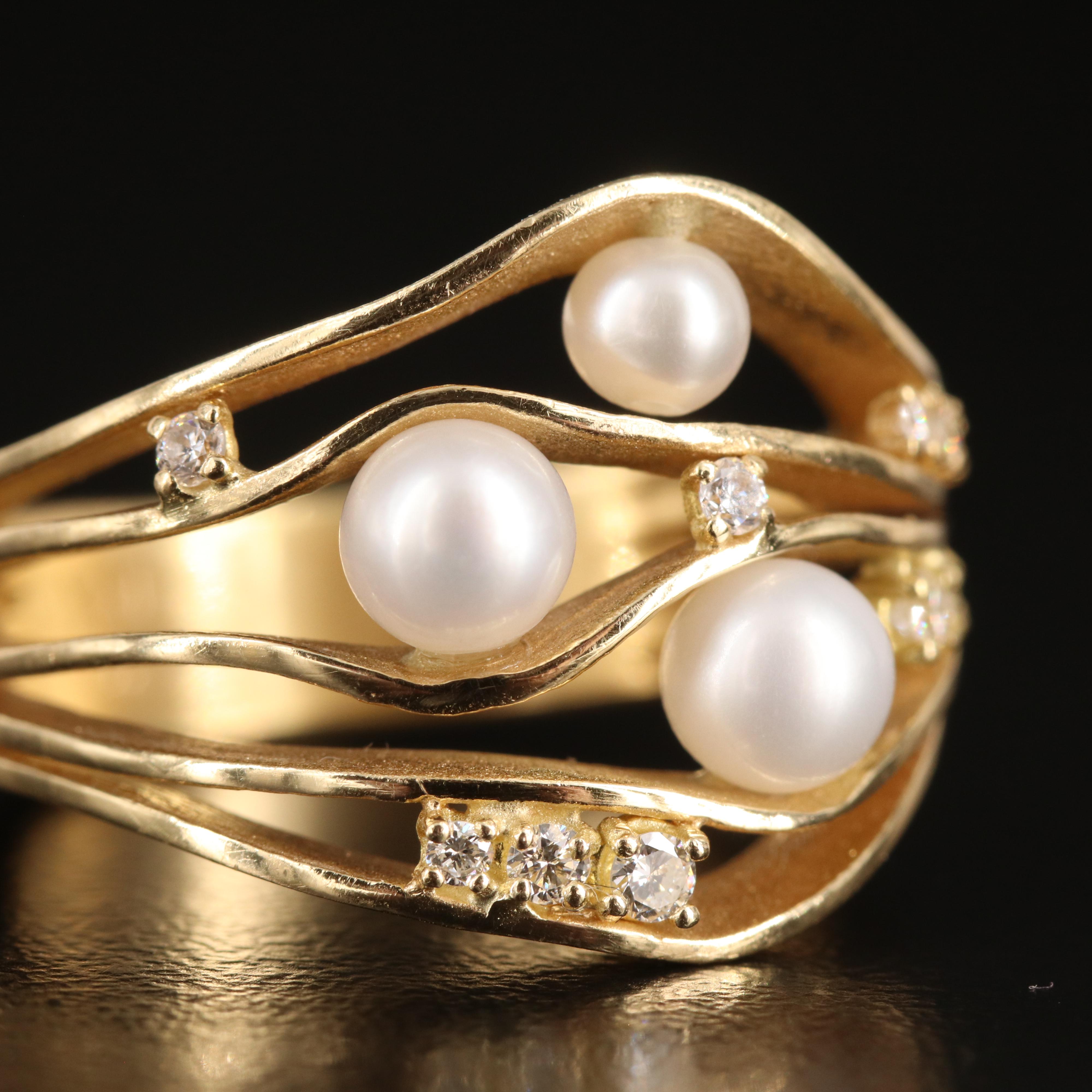 Yvel 18K Scalloped Pearl and Diamond Ring