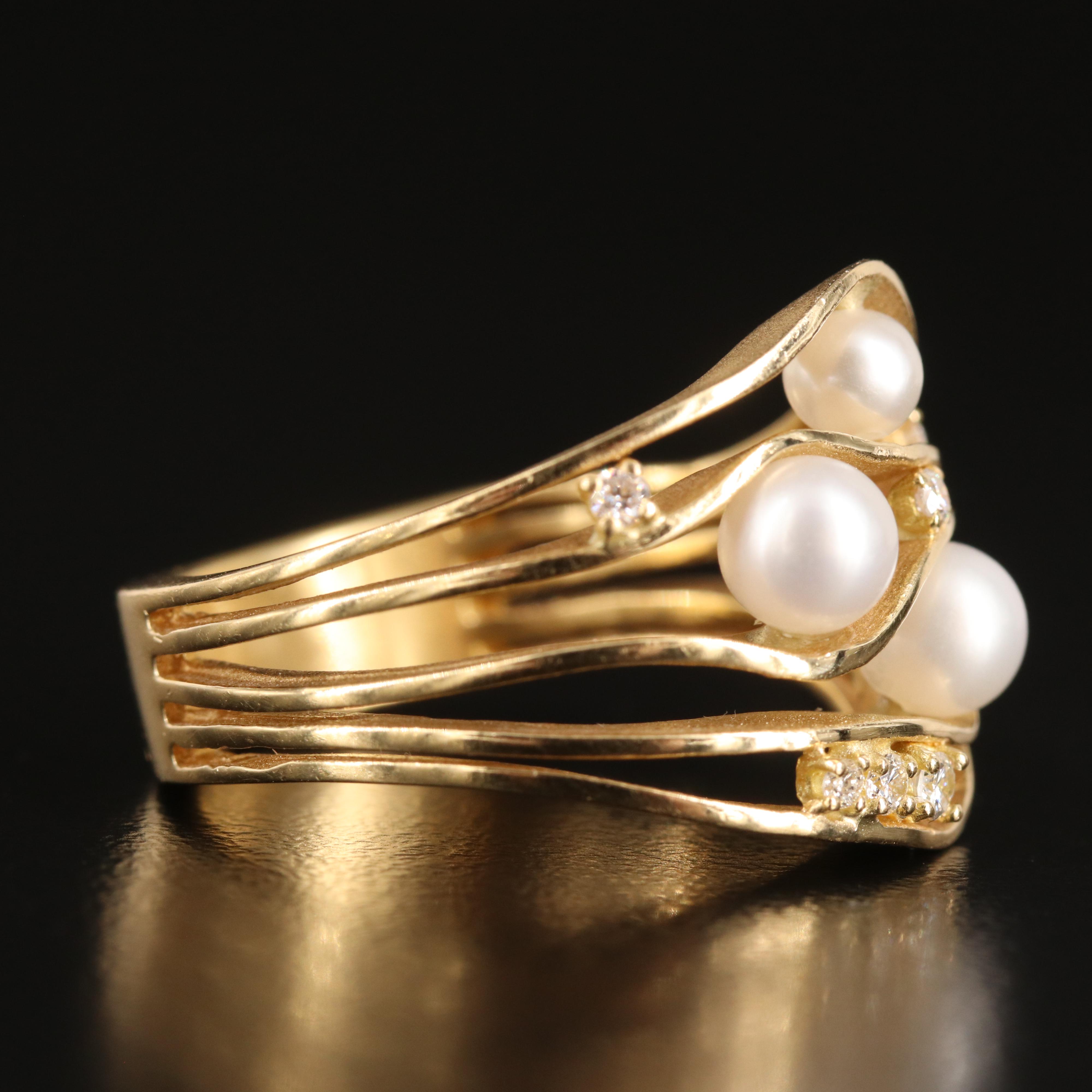 Yvel 18K Scalloped Pearl and Diamond Ring