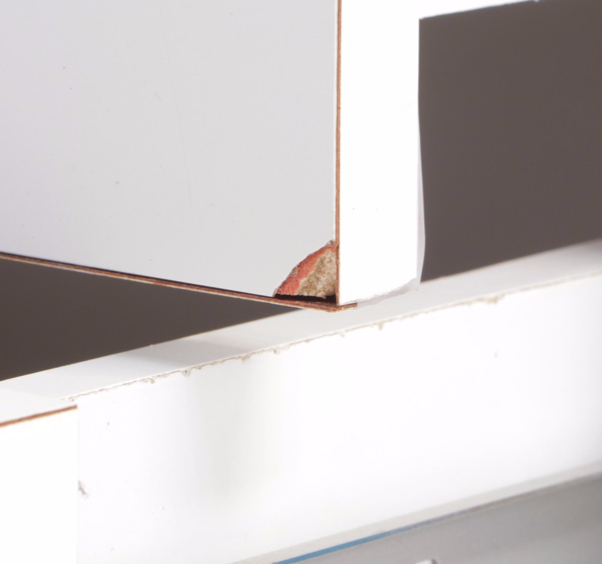 Post Modernist White Laminate Six-Drawer Credenza with Acrylic Handles