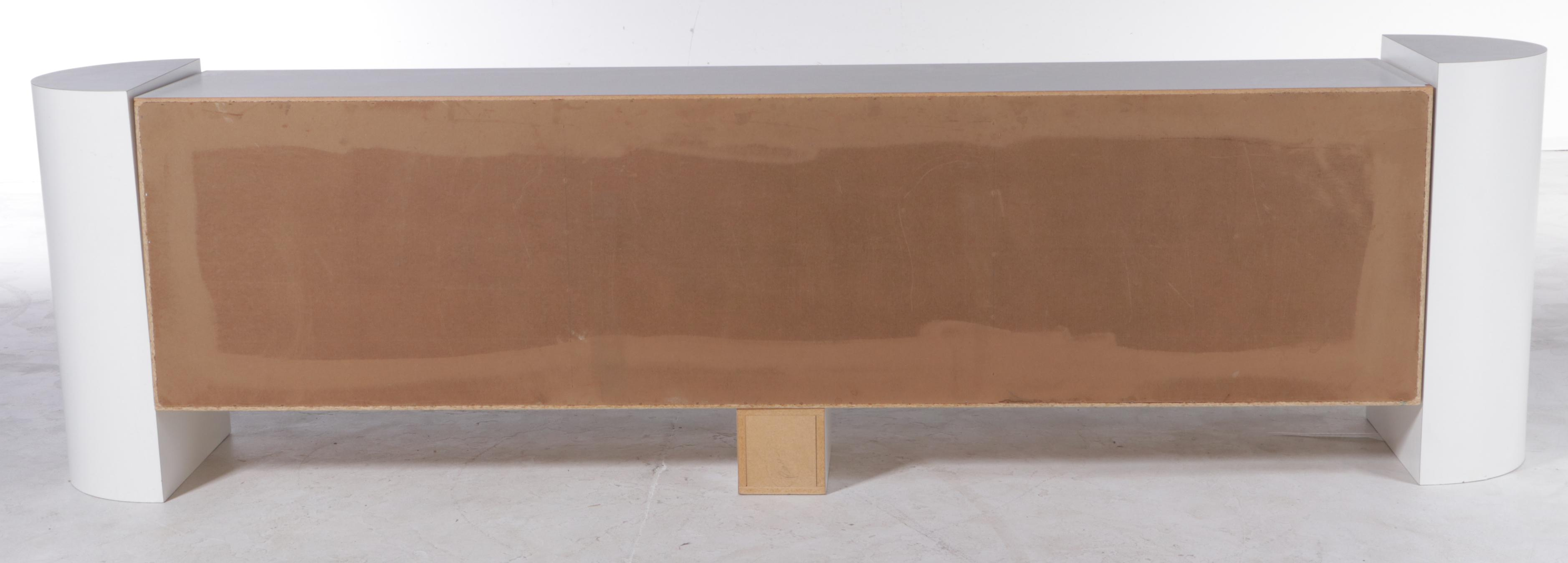 Post Modernist White Laminate Six-Drawer Credenza with Acrylic Handles