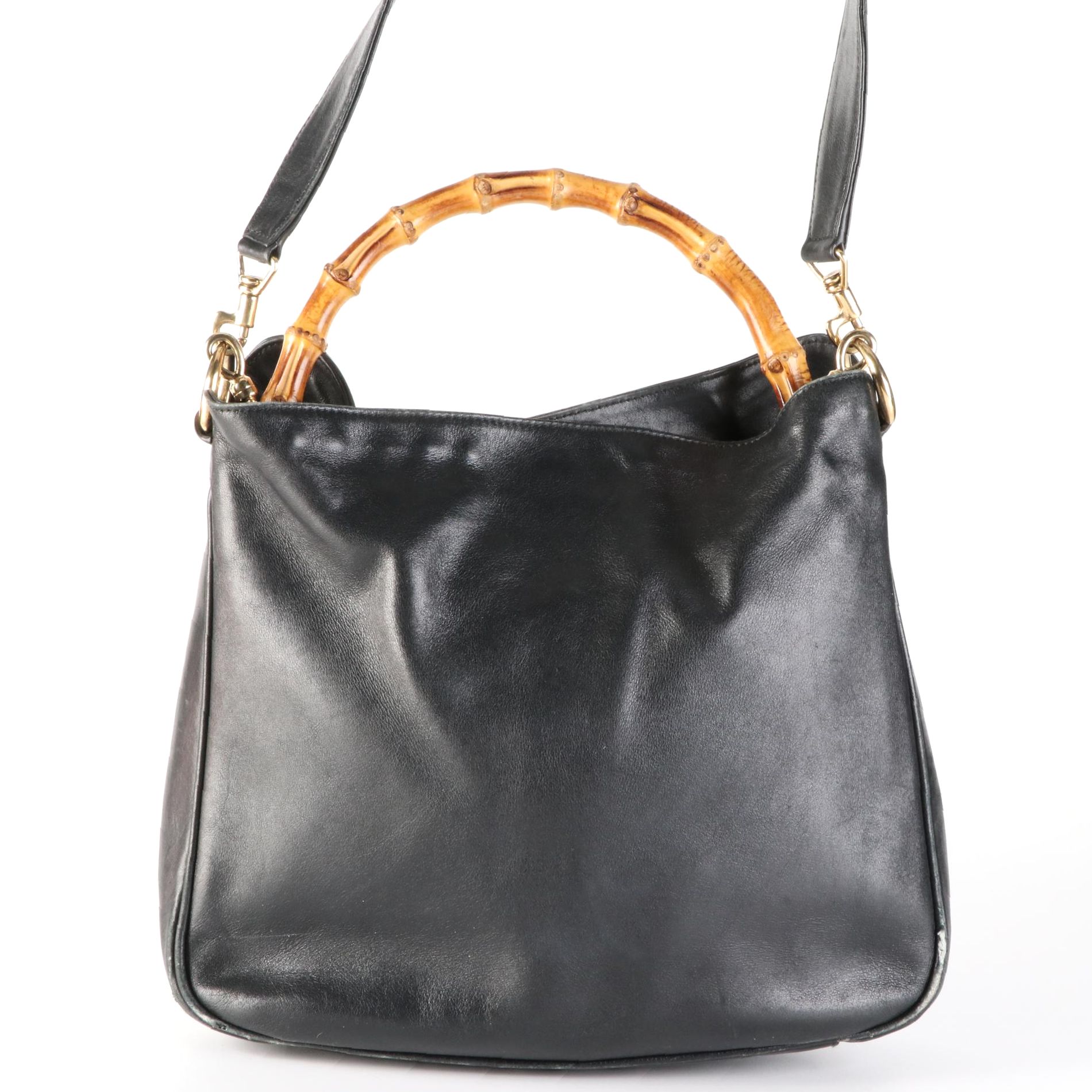 Gucci Bamboo Two-Way Bag in Black Leather