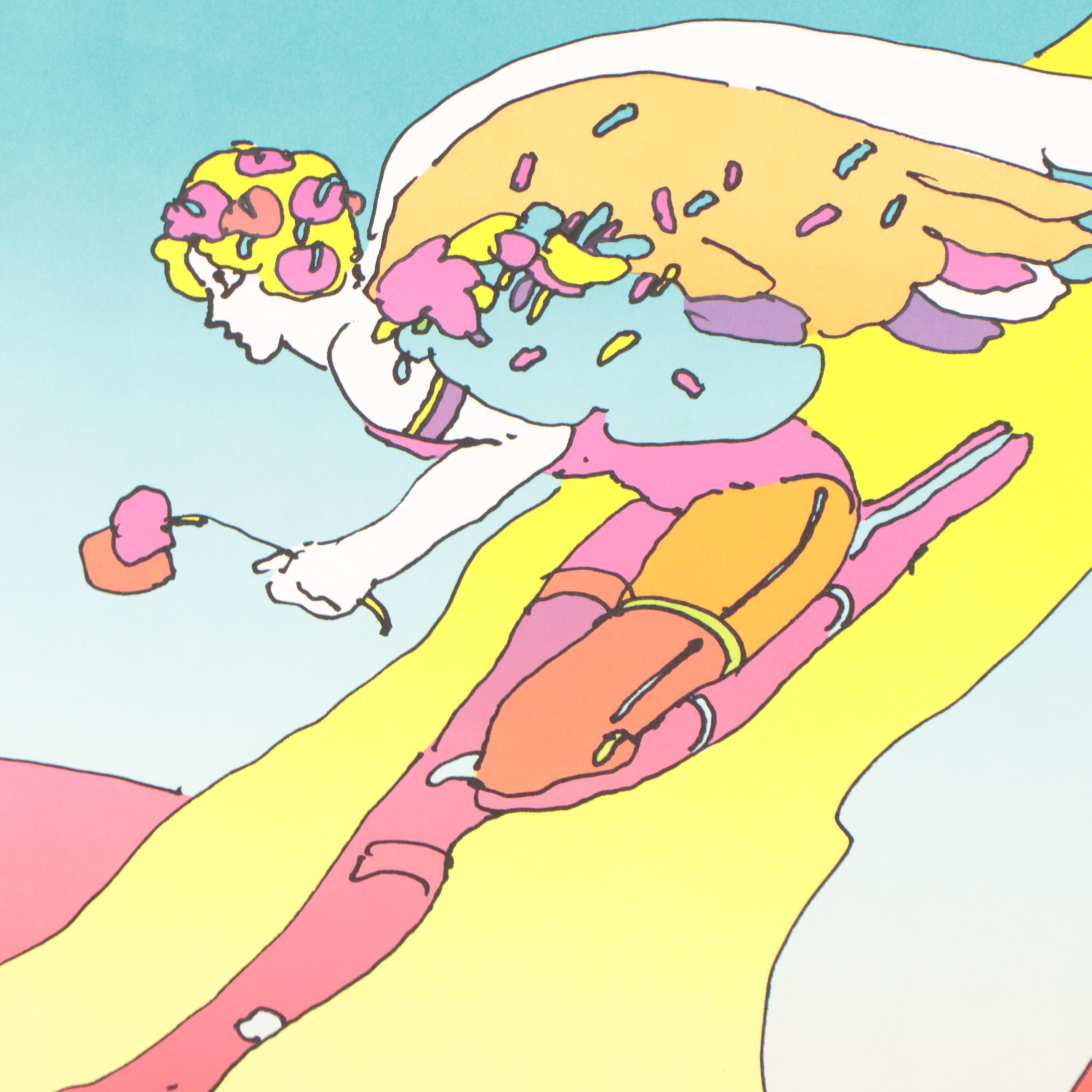 Peter Max Psychedelic Figurative Lithograph "Descending Angel," 1983