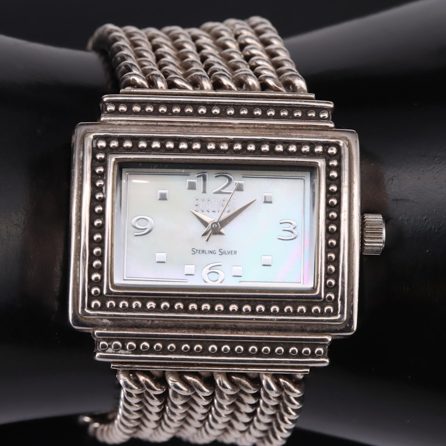 Sterling and Stainless Steel Ecclissi Mother-of-Pearl Dial Wristwatch