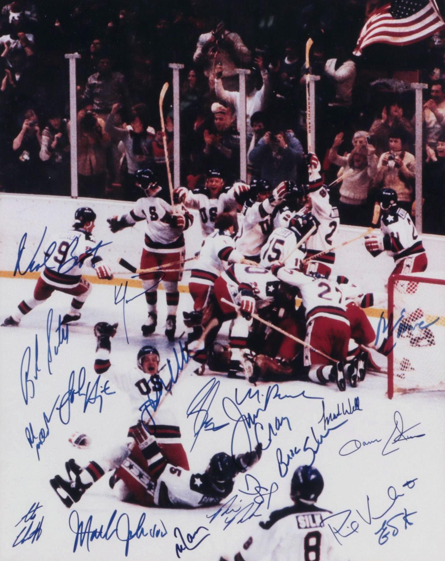 Eruzione, Brooks and More Signed 1980 Team USA Champs Hockey Giclée in Mat Frame