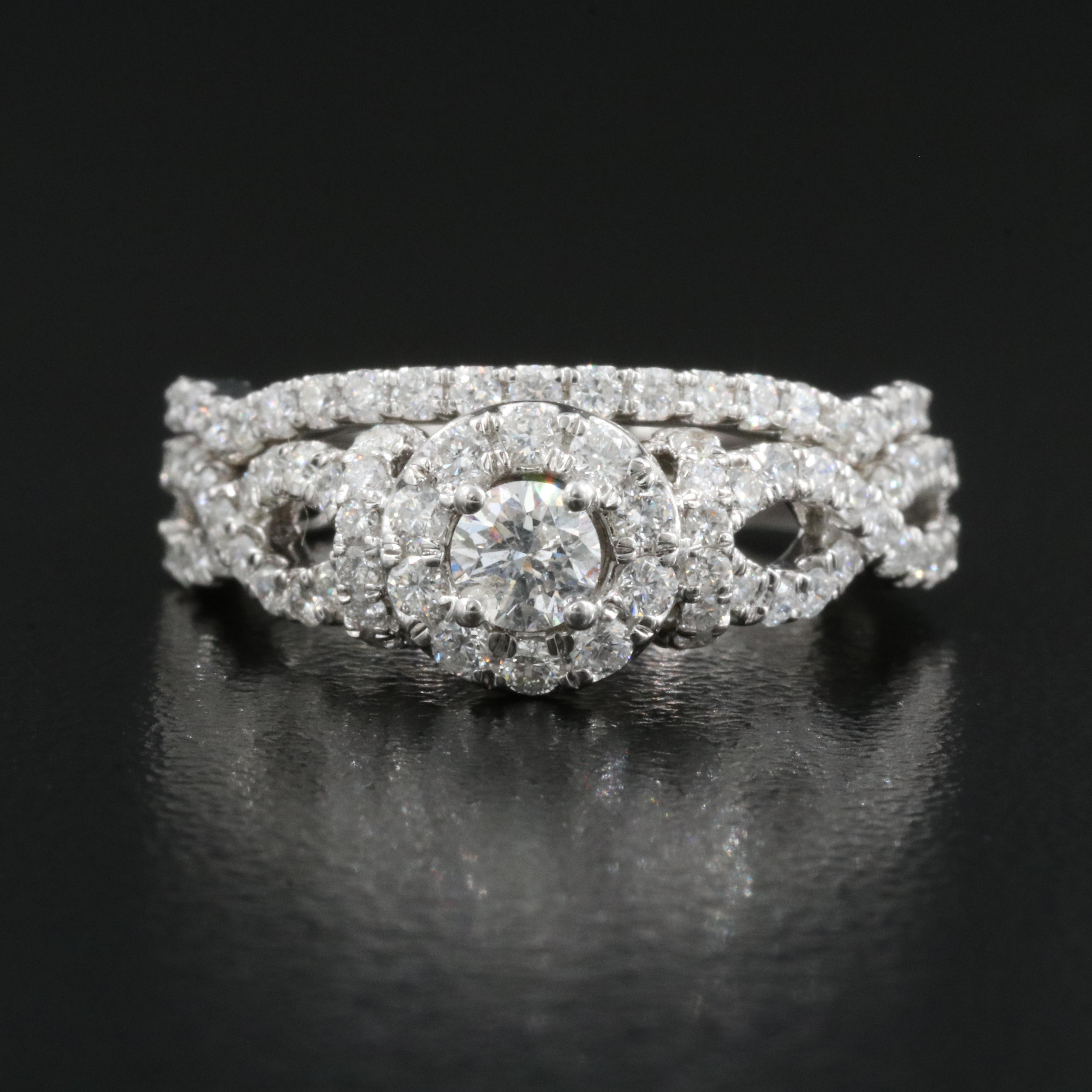 14K 0.75 CTW Diamond Ring and Band Set with Infinity Detail