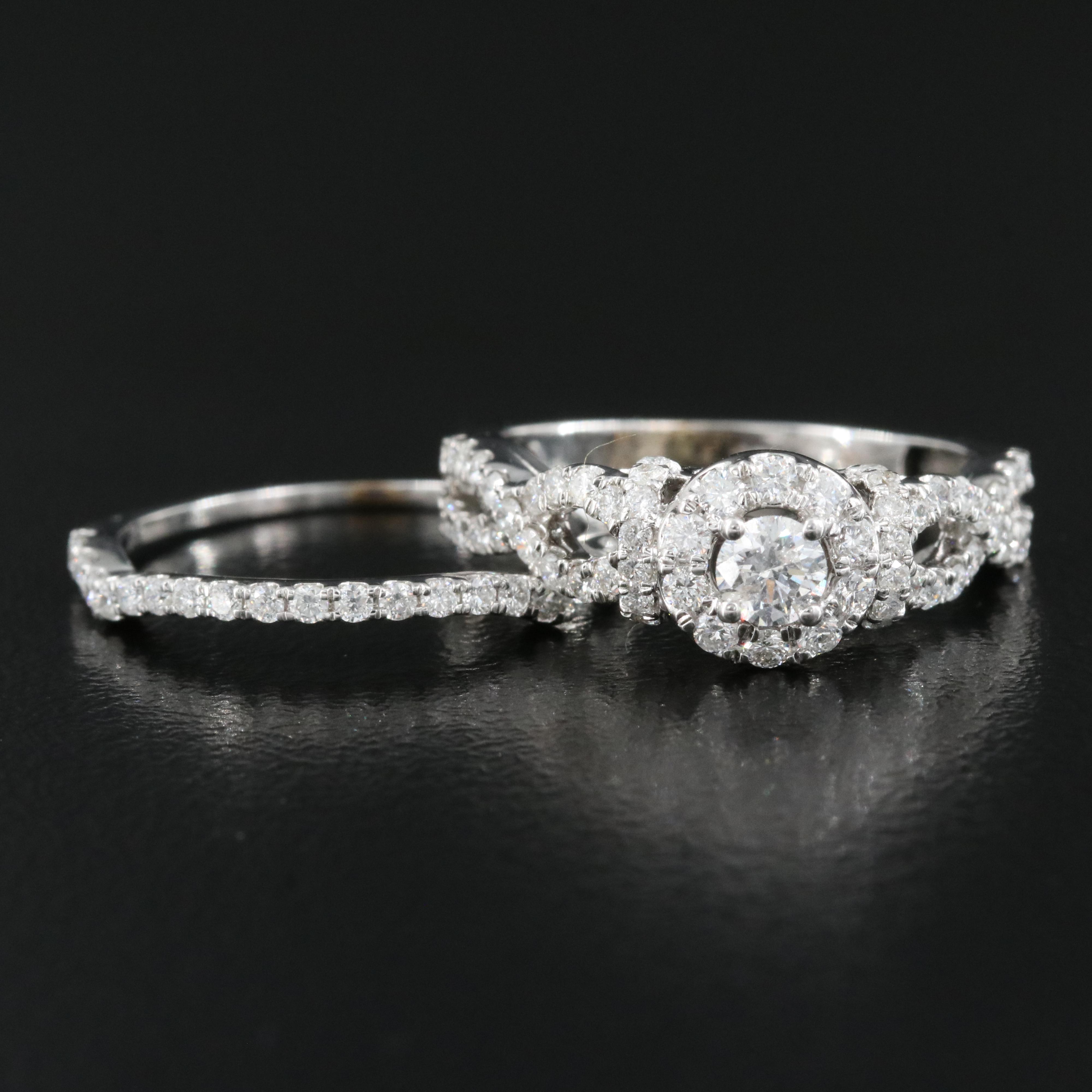 14K 0.75 CTW Diamond Ring and Band Set with Infinity Detail