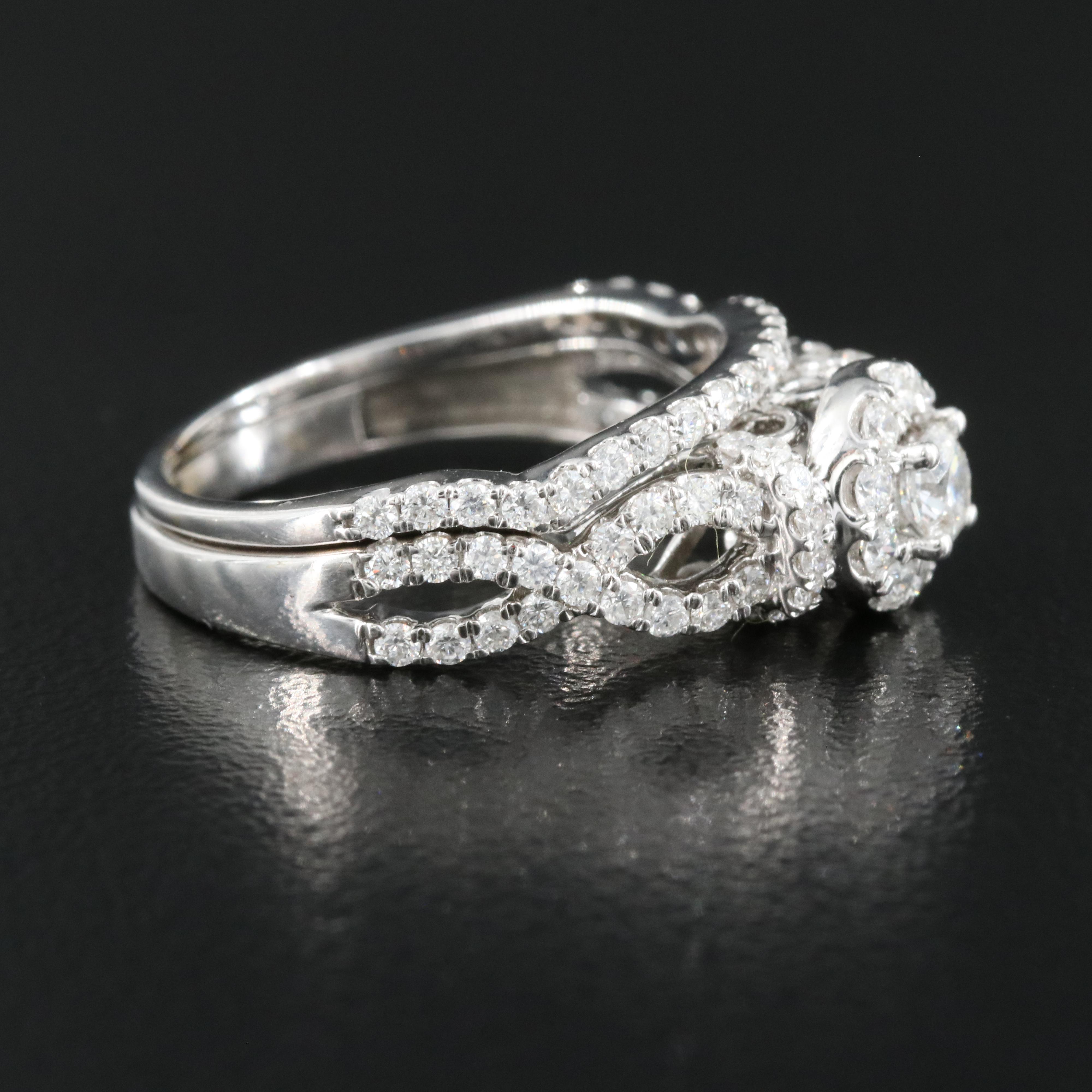 14K 0.75 CTW Diamond Ring and Band Set with Infinity Detail