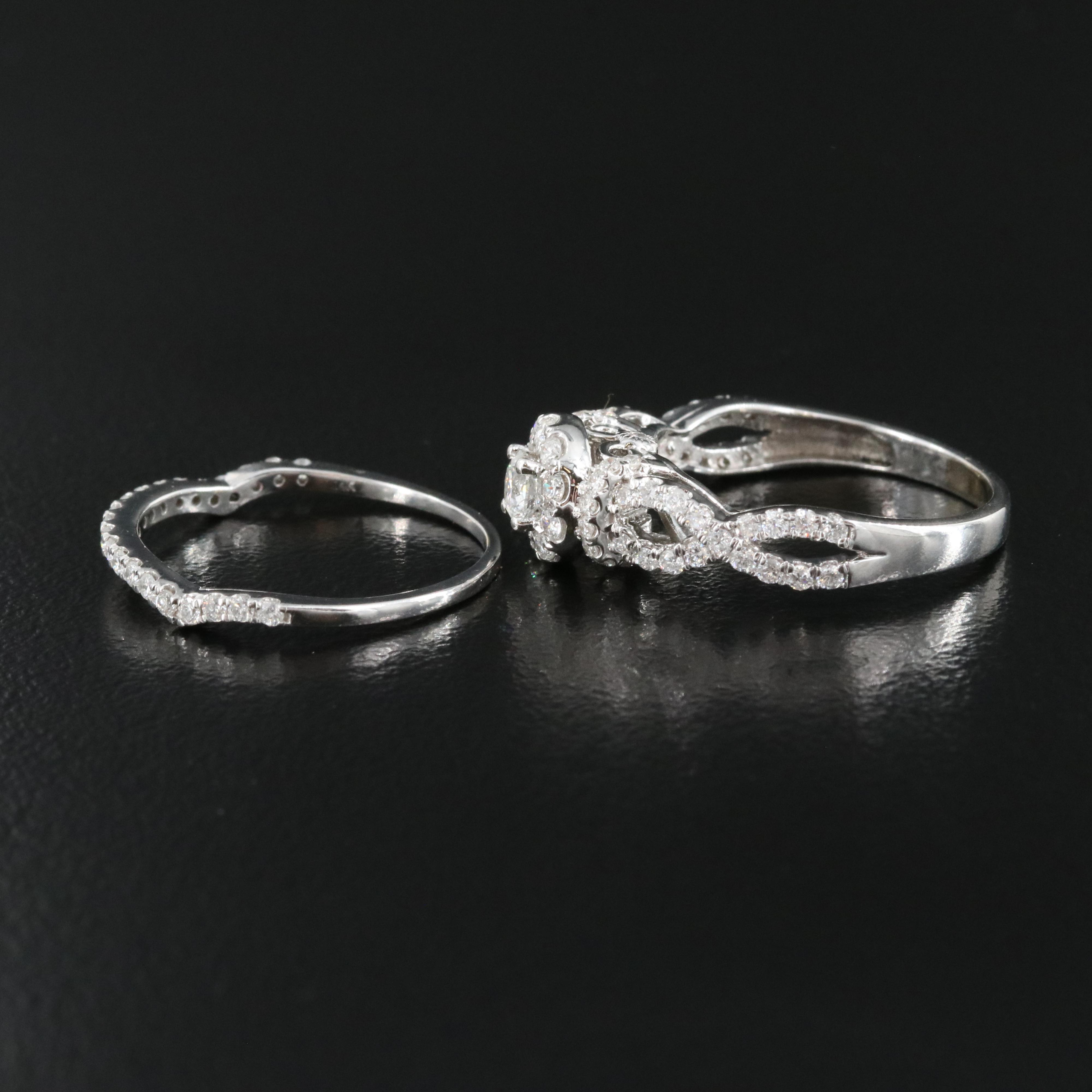 14K 0.75 CTW Diamond Ring and Band Set with Infinity Detail