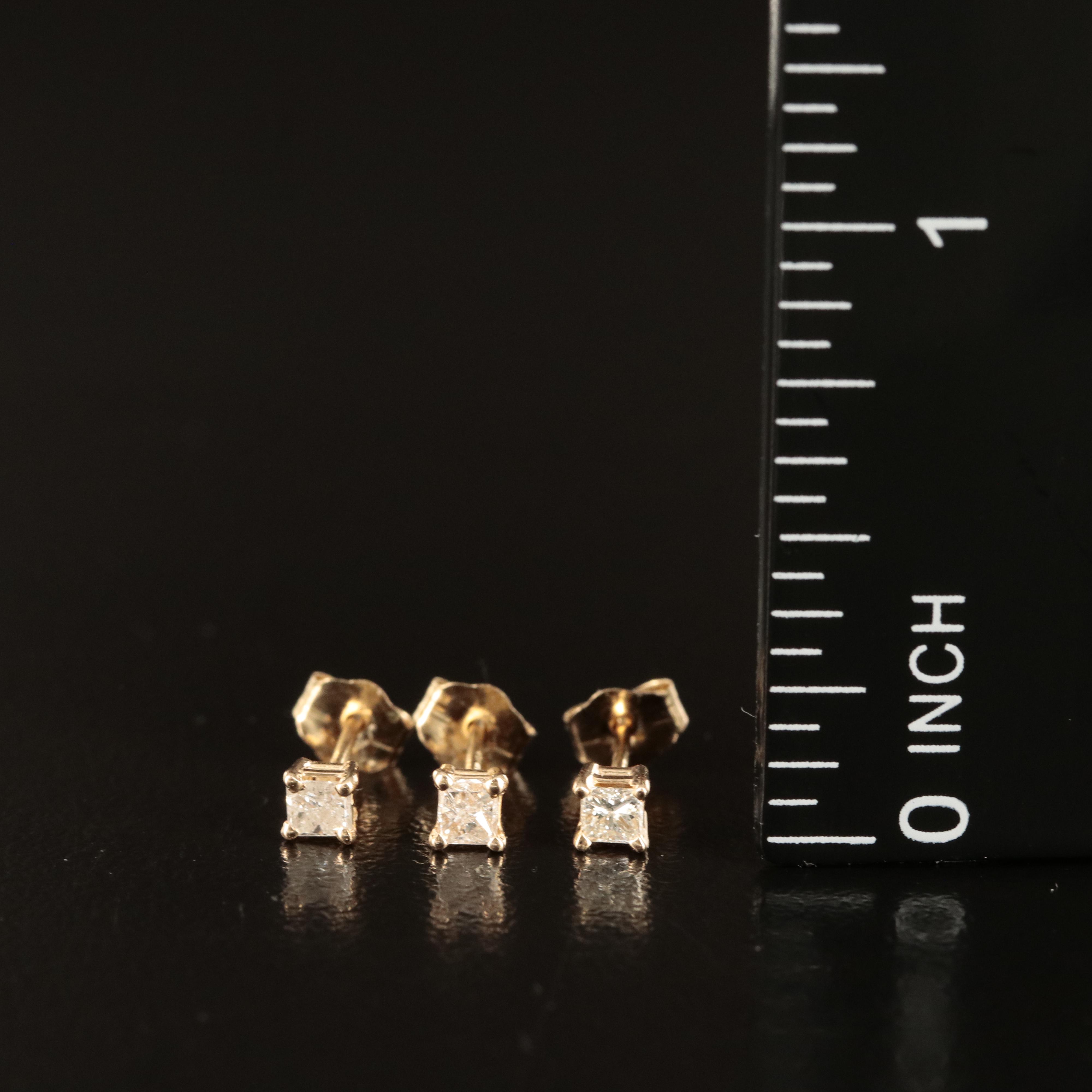 14K 0.30 CTW Diamond Three Single Stud Earrings