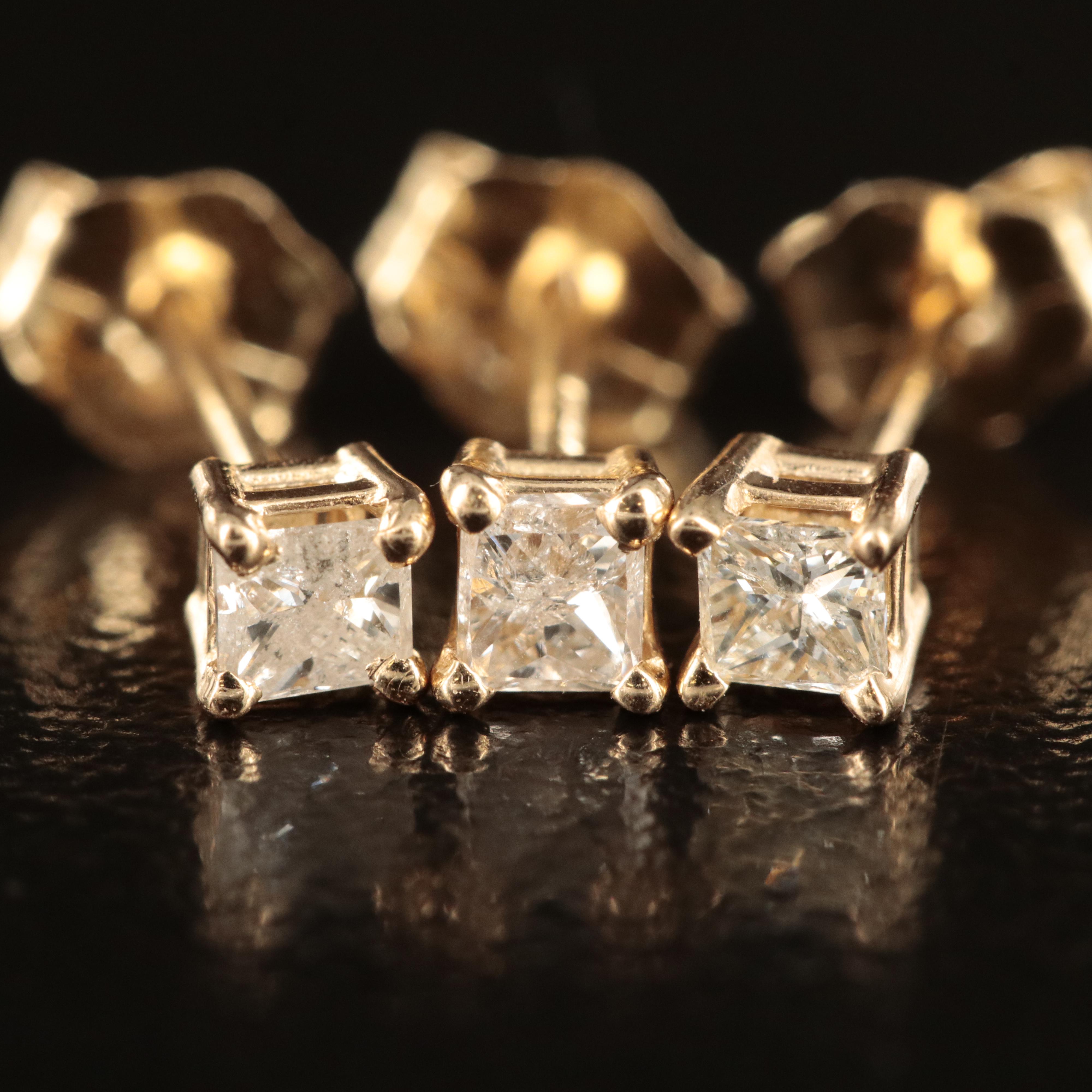 14K 0.30 CTW Diamond Three Single Stud Earrings