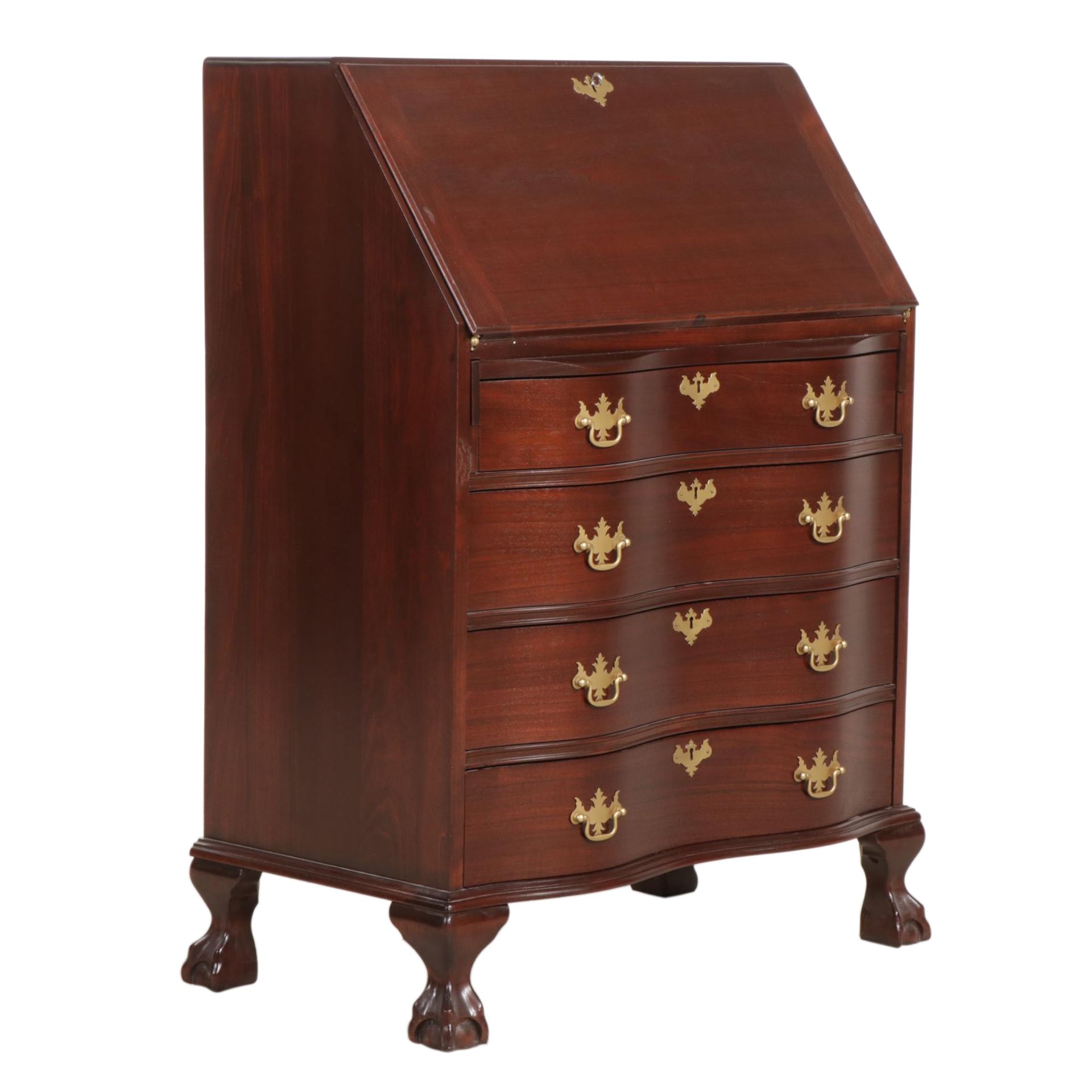 Georgian Style Mahogany Sepentine Drop Front Desk, Late 20th Century