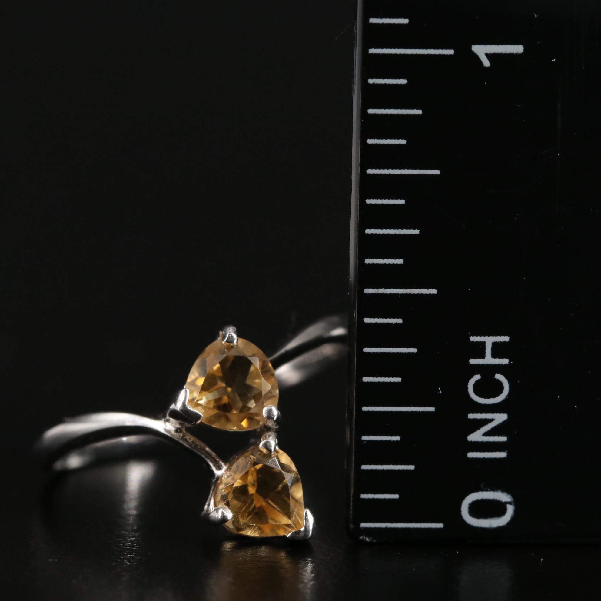 Sterling Citrine Two Stone Ring