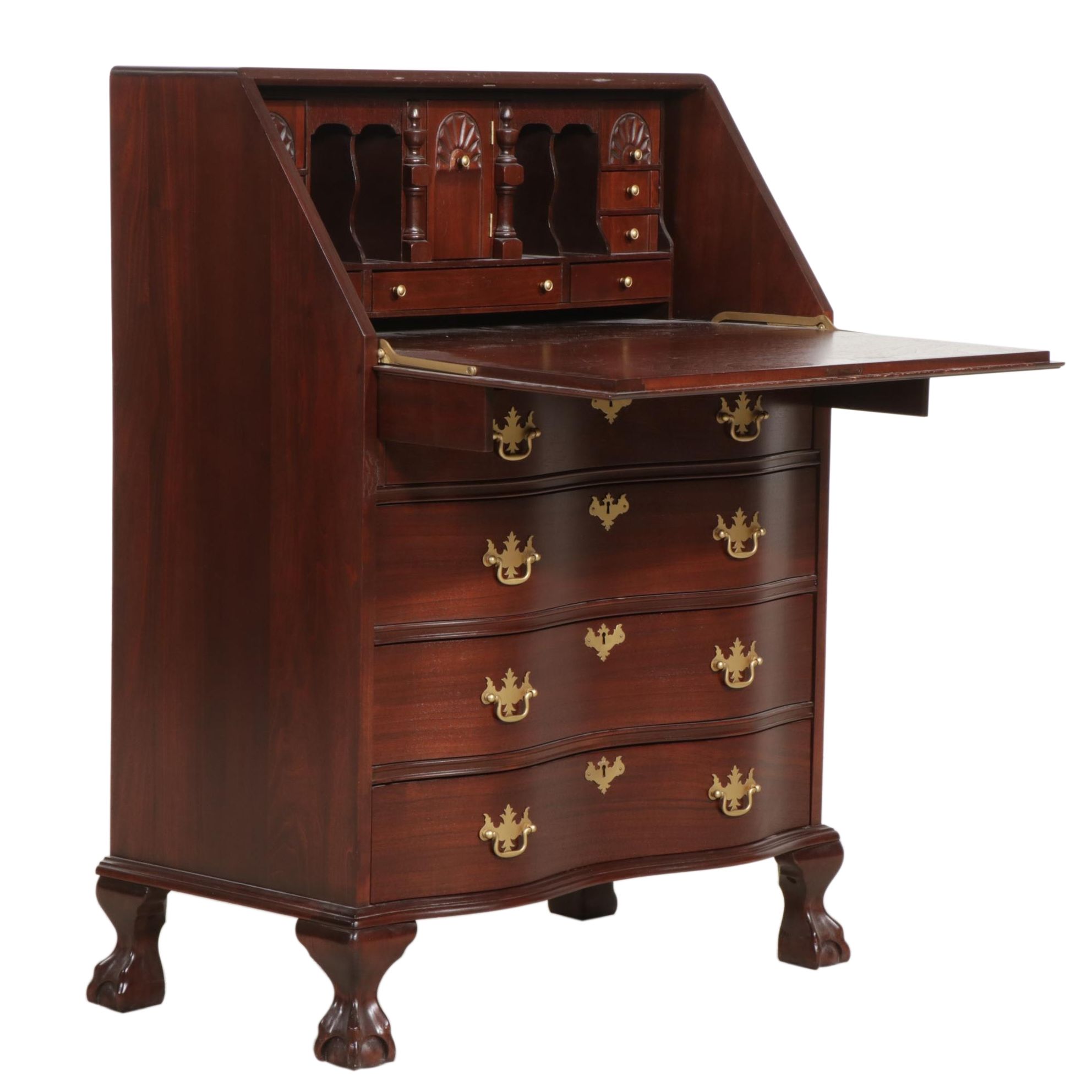 Georgian Style Mahogany Sepentine Drop Front Desk, Late 20th Century