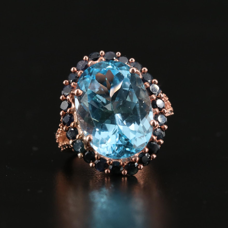 Sterling Blue Topaz and Sapphire Cocktail Ring