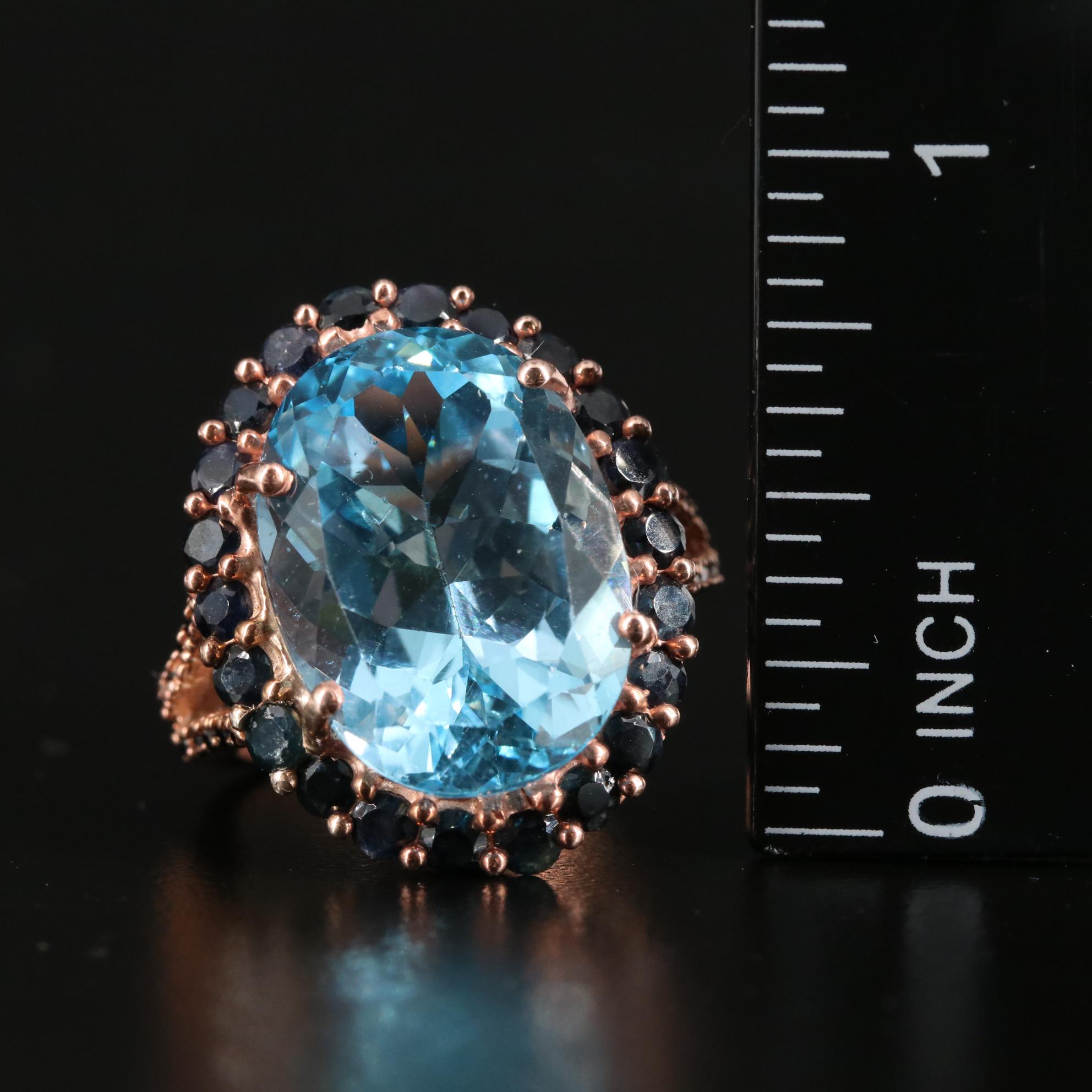 Sterling Blue Topaz and Sapphire Cocktail Ring