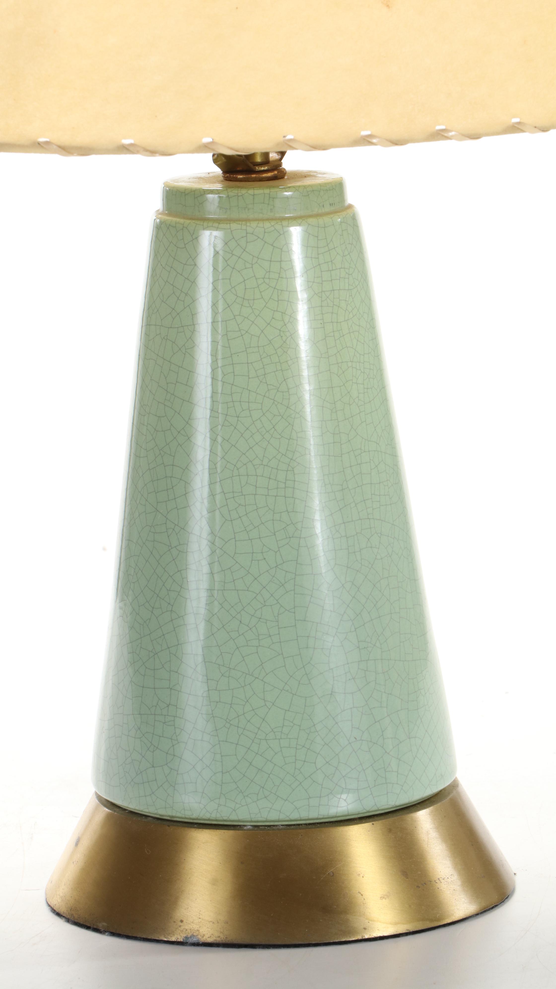 Craquelure Finish Ceramic Lamp with Whip-Stitched Drum Shade