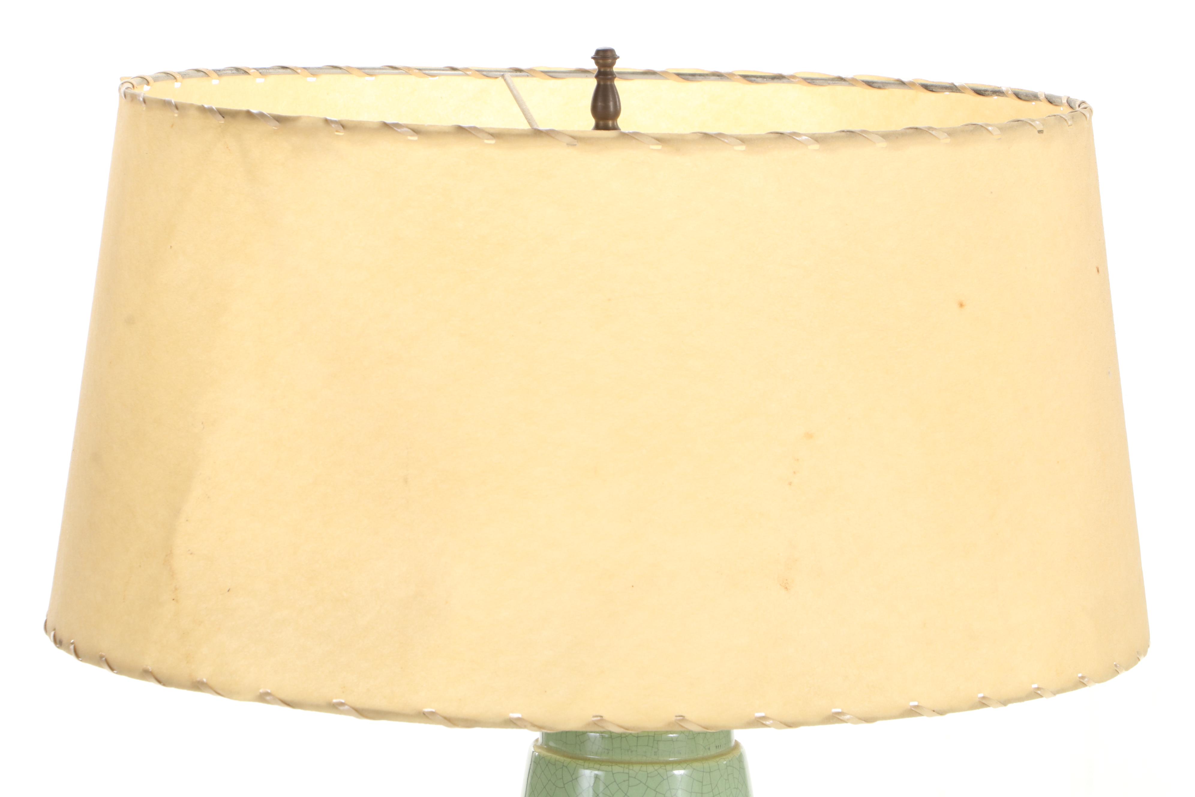 Craquelure Finish Ceramic Lamp with Whip-Stitched Drum Shade