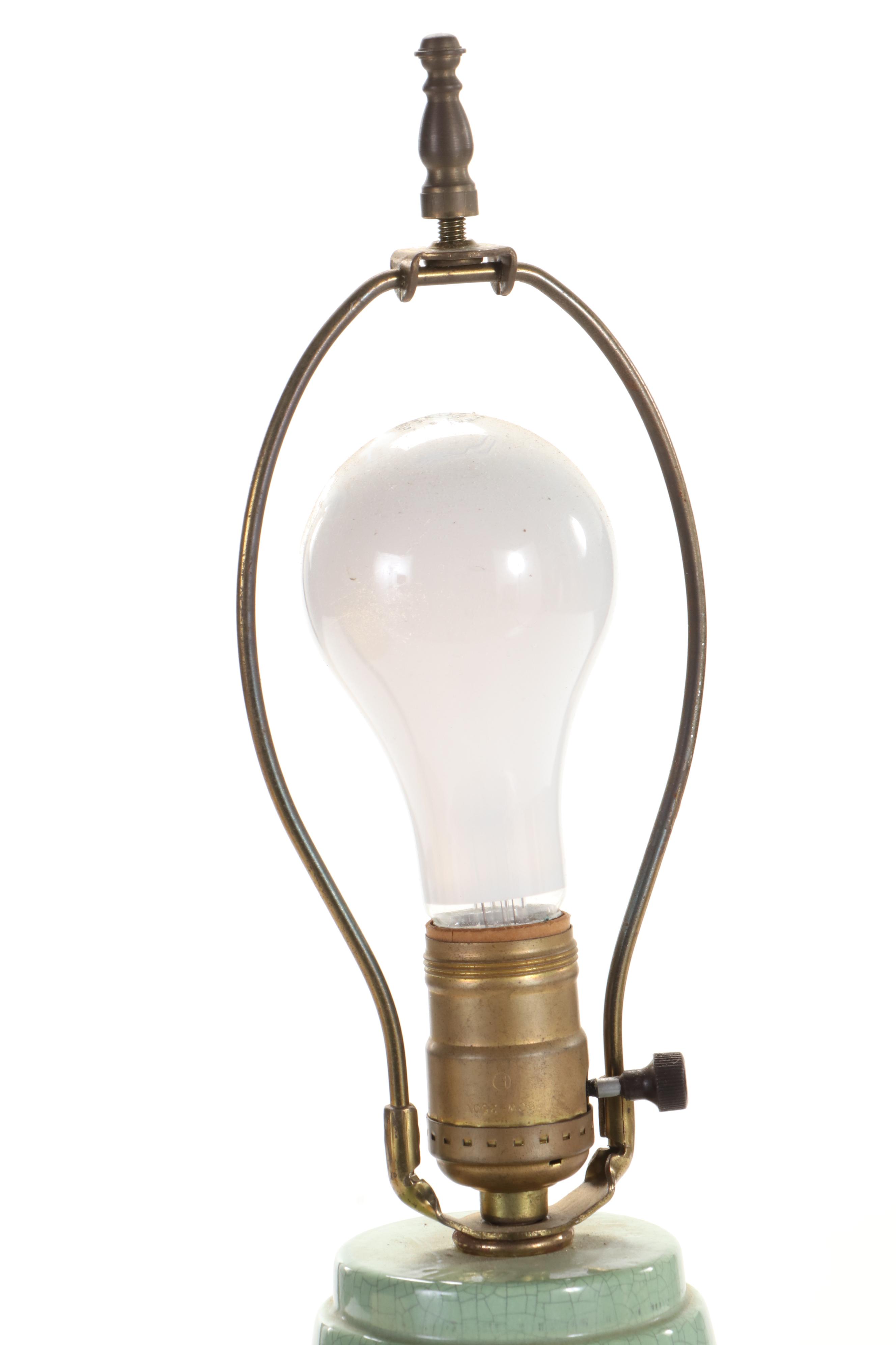 Craquelure Finish Ceramic Lamp with Whip-Stitched Drum Shade