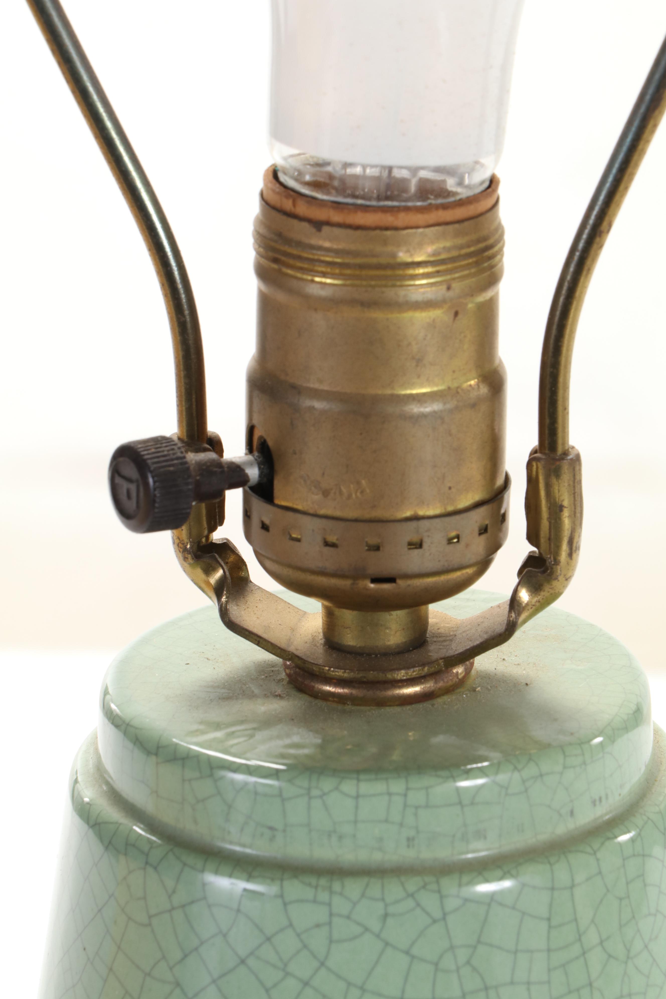 Craquelure Finish Ceramic Lamp with Whip-Stitched Drum Shade