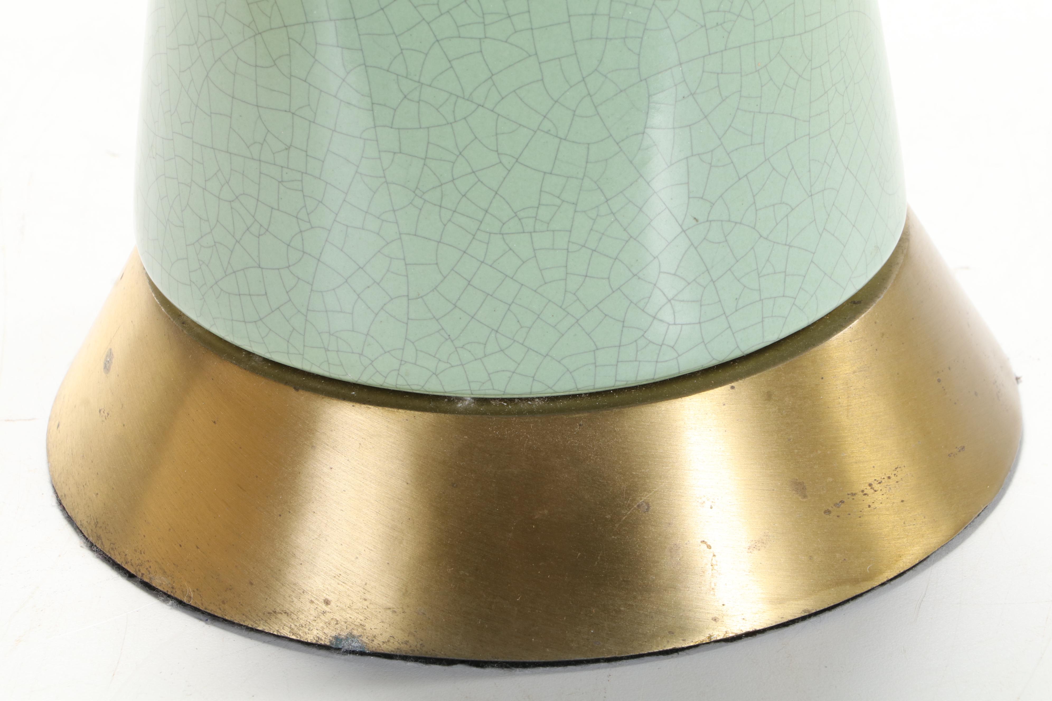 Craquelure Finish Ceramic Lamp with Whip-Stitched Drum Shade