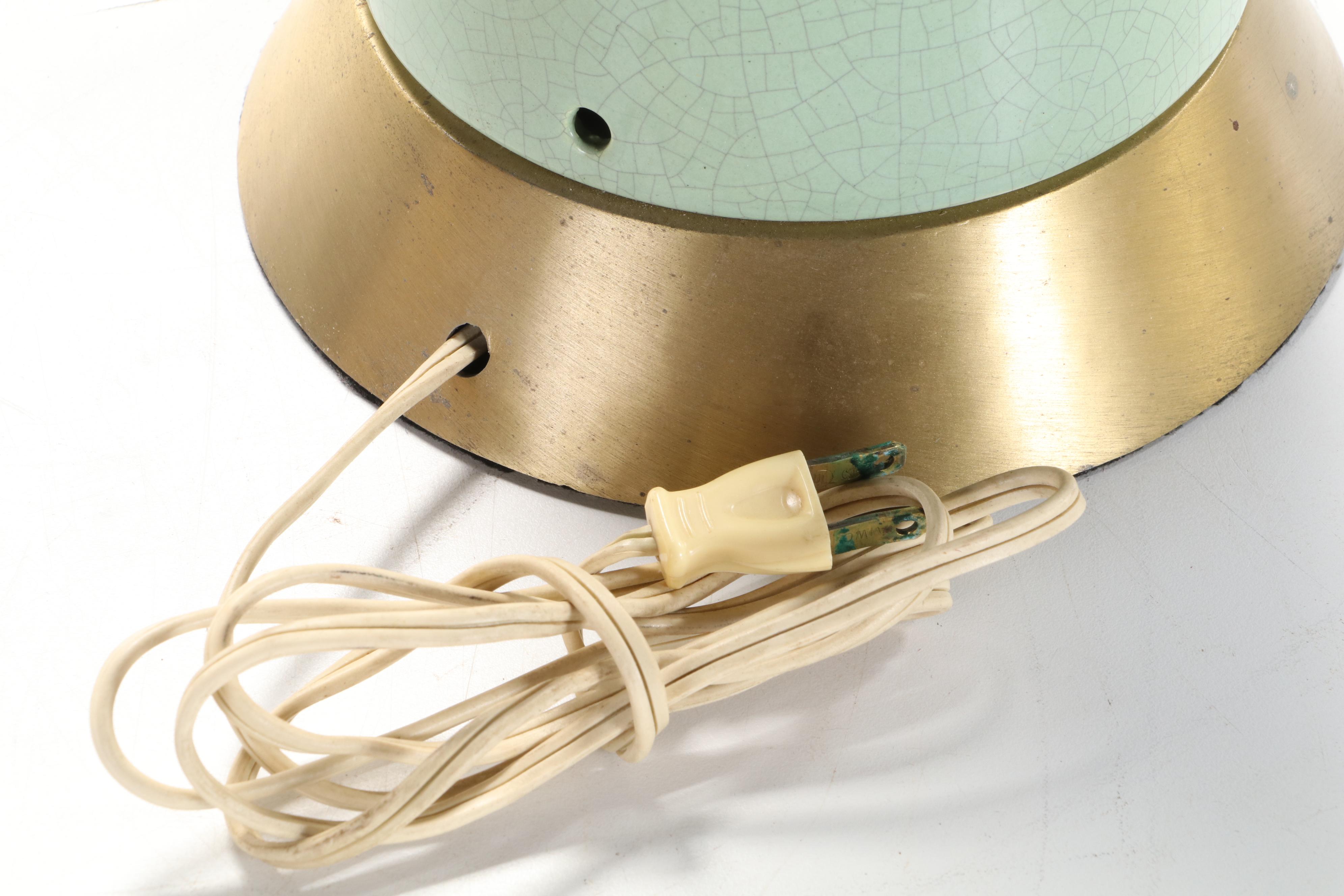 Craquelure Finish Ceramic Lamp with Whip-Stitched Drum Shade