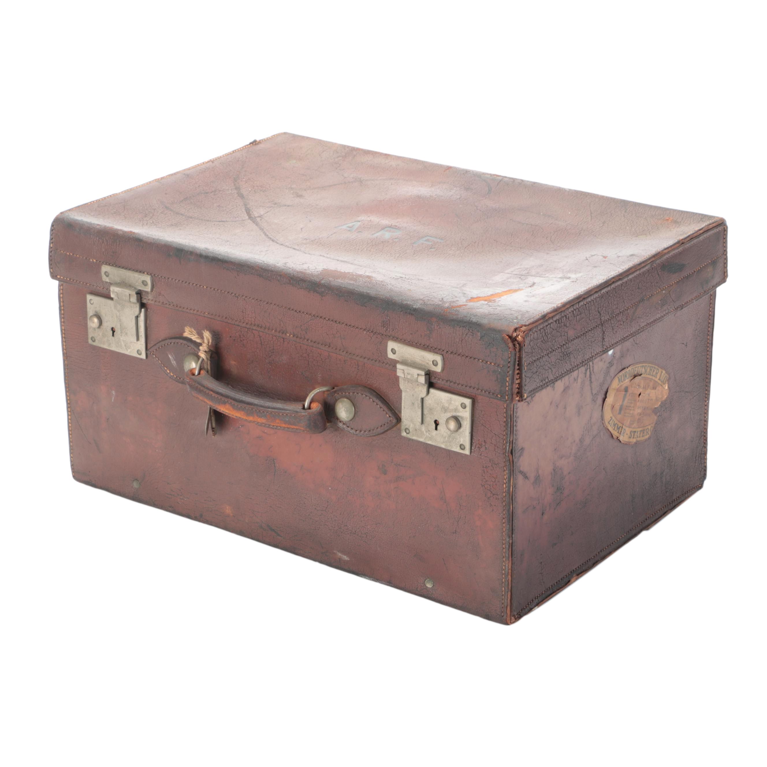 Norddeutscher Lloyd Leather Trunk, Early to Mid 20th Century