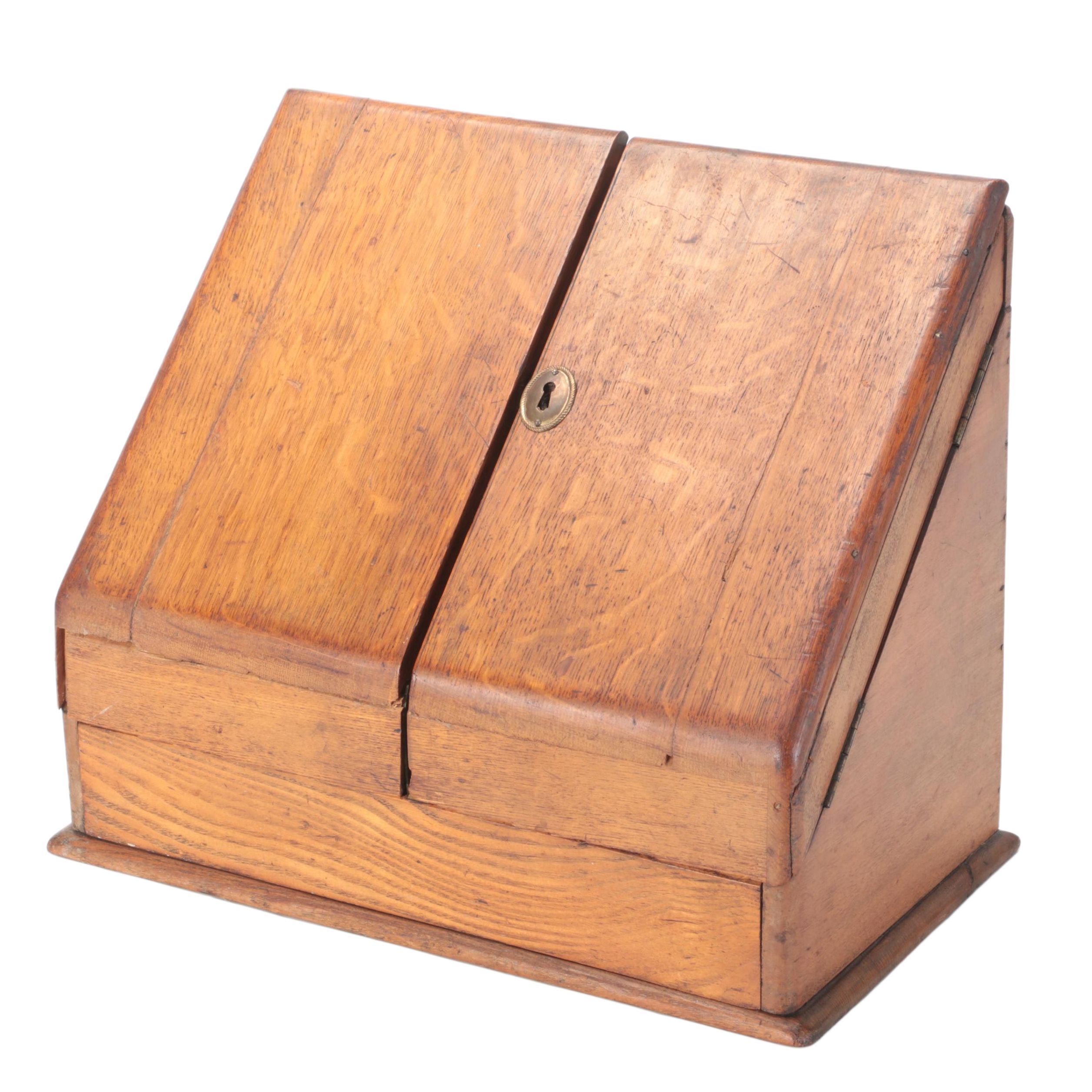 Wooden Desk Top Letter Box with Drawer, Early to Mid-20th Century