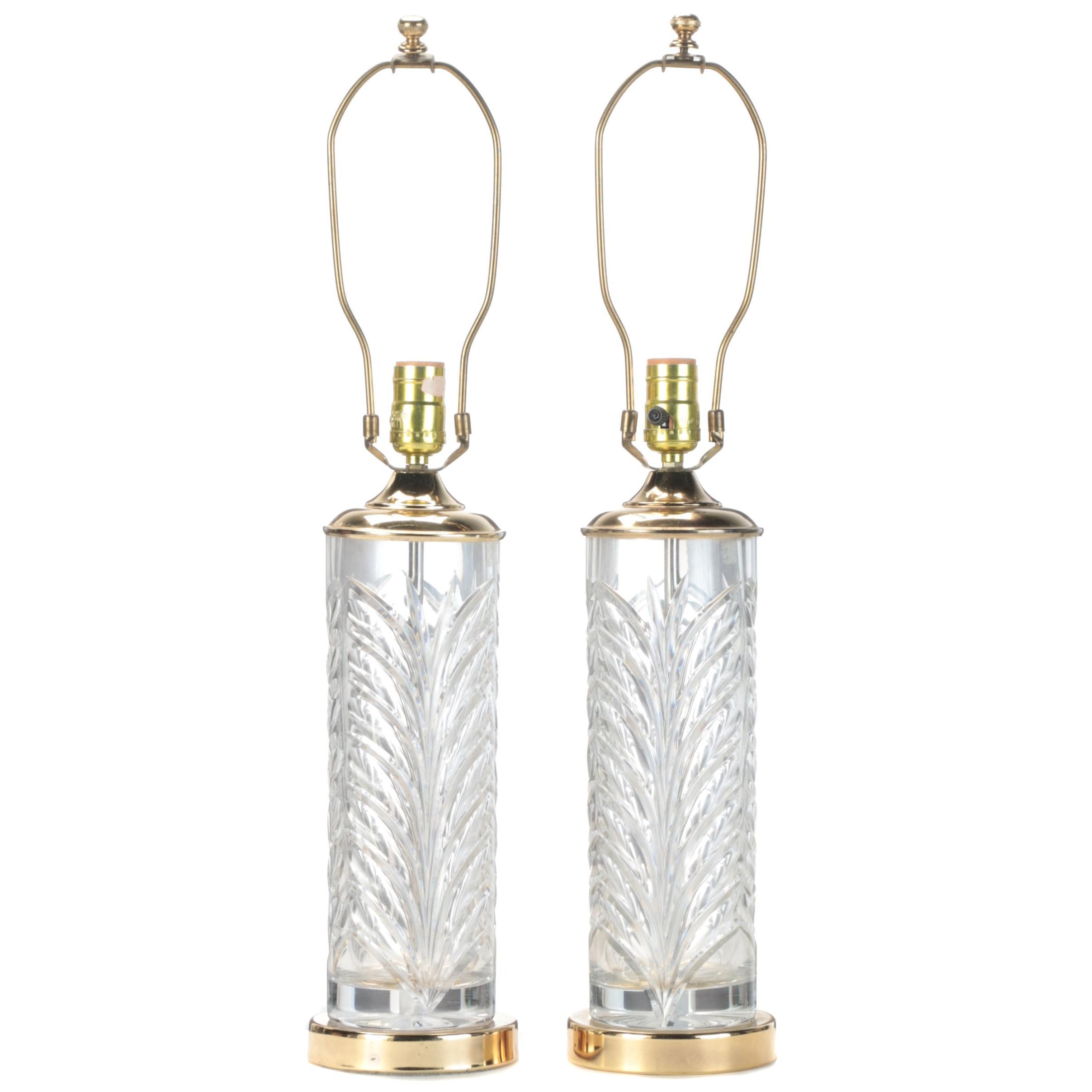Pressed Glass and Brass Cylinder Table Lamps, Late 20th Century