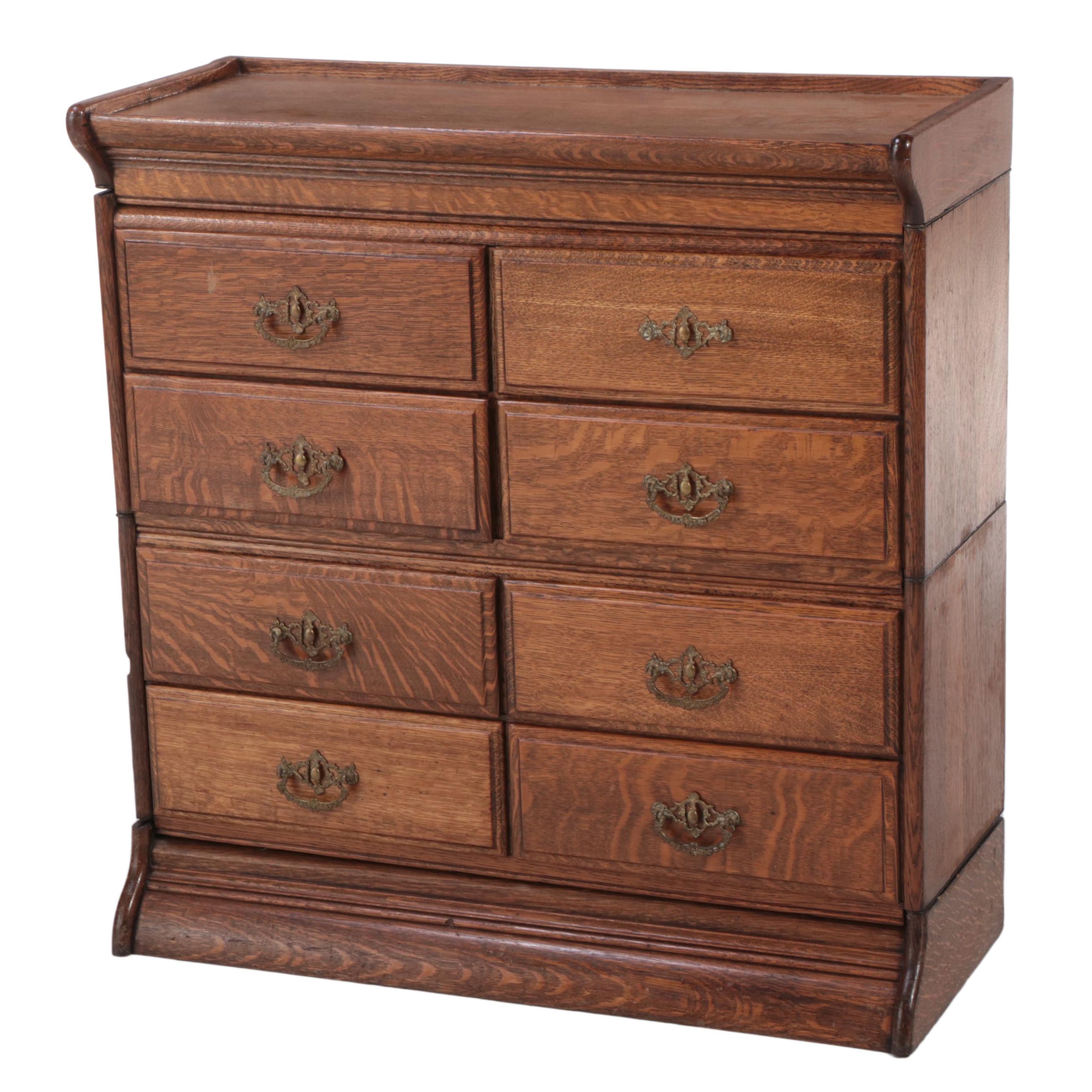American Quartersawn Oak Eight-Drawer Stacking File Cabinet, Early 20th Century