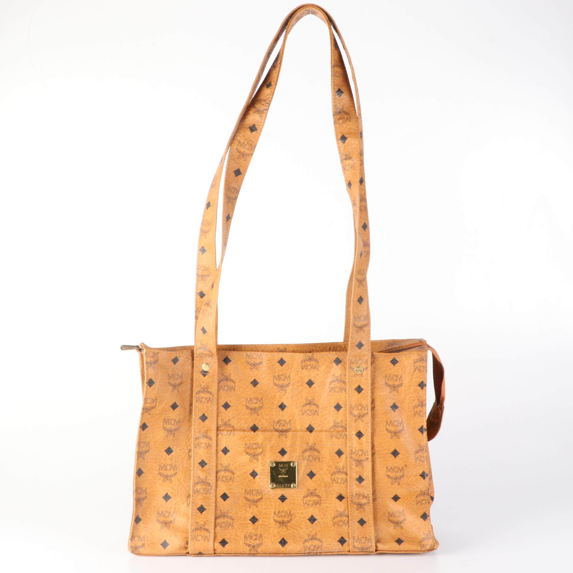 MCM Shoulder Tote in Cognac Visetos Coated Canvas