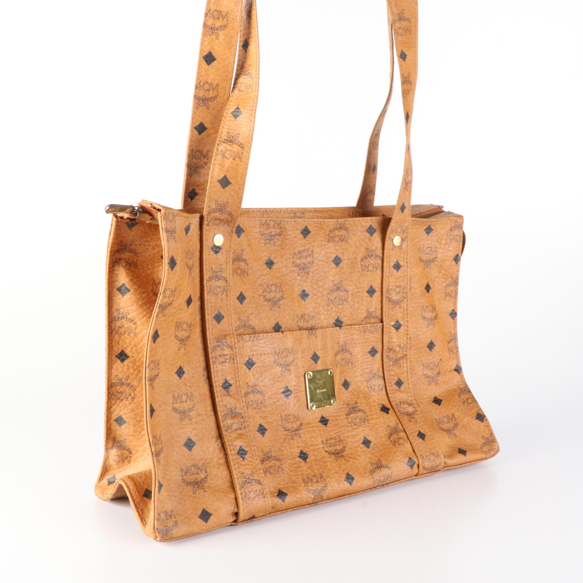 MCM Shoulder Tote in Cognac Visetos Coated Canvas