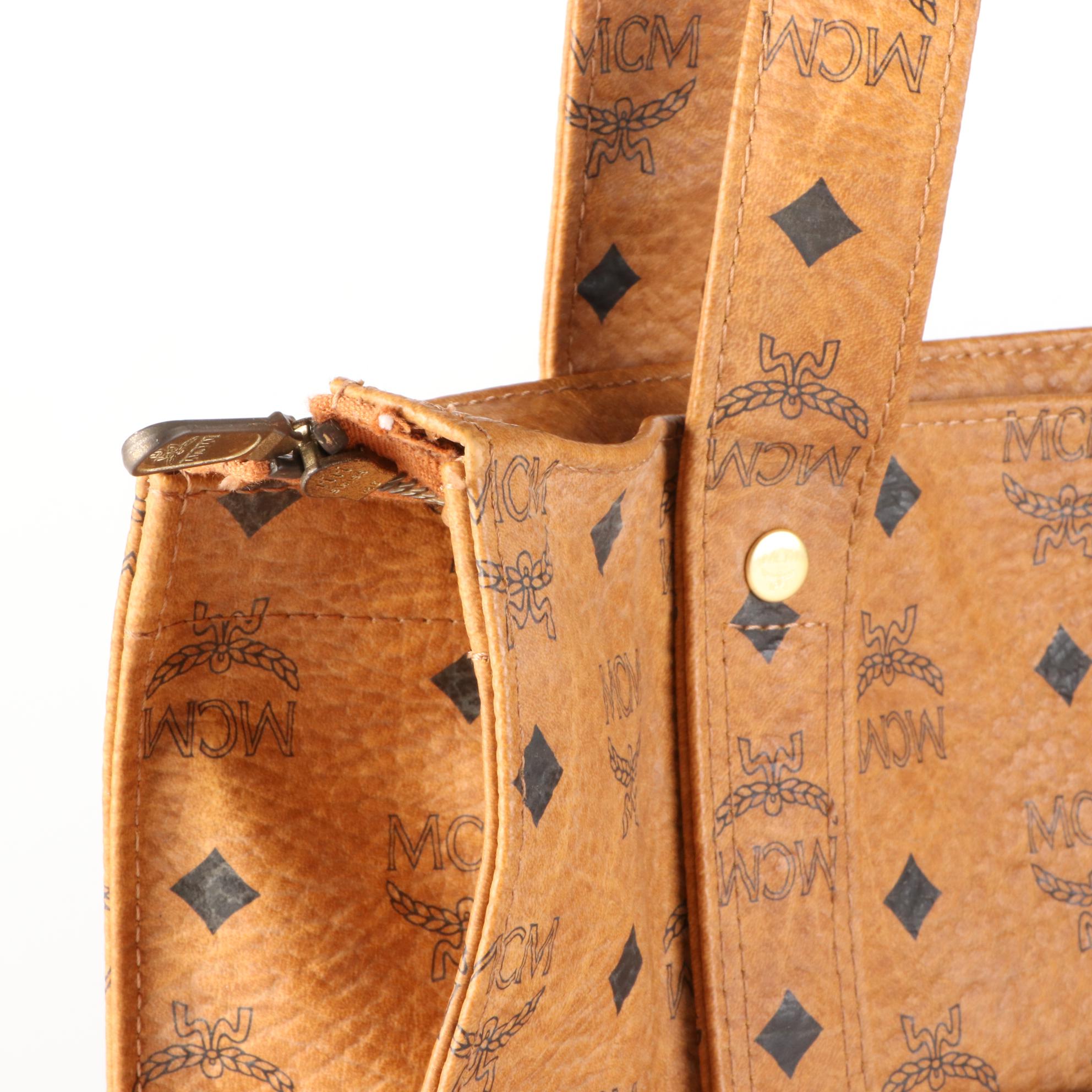 MCM Shoulder Tote in Cognac Visetos Coated Canvas