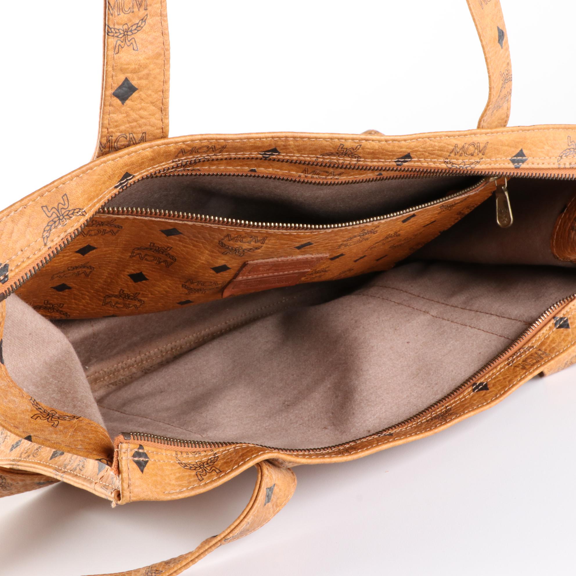 MCM Shoulder Tote in Cognac Visetos Coated Canvas