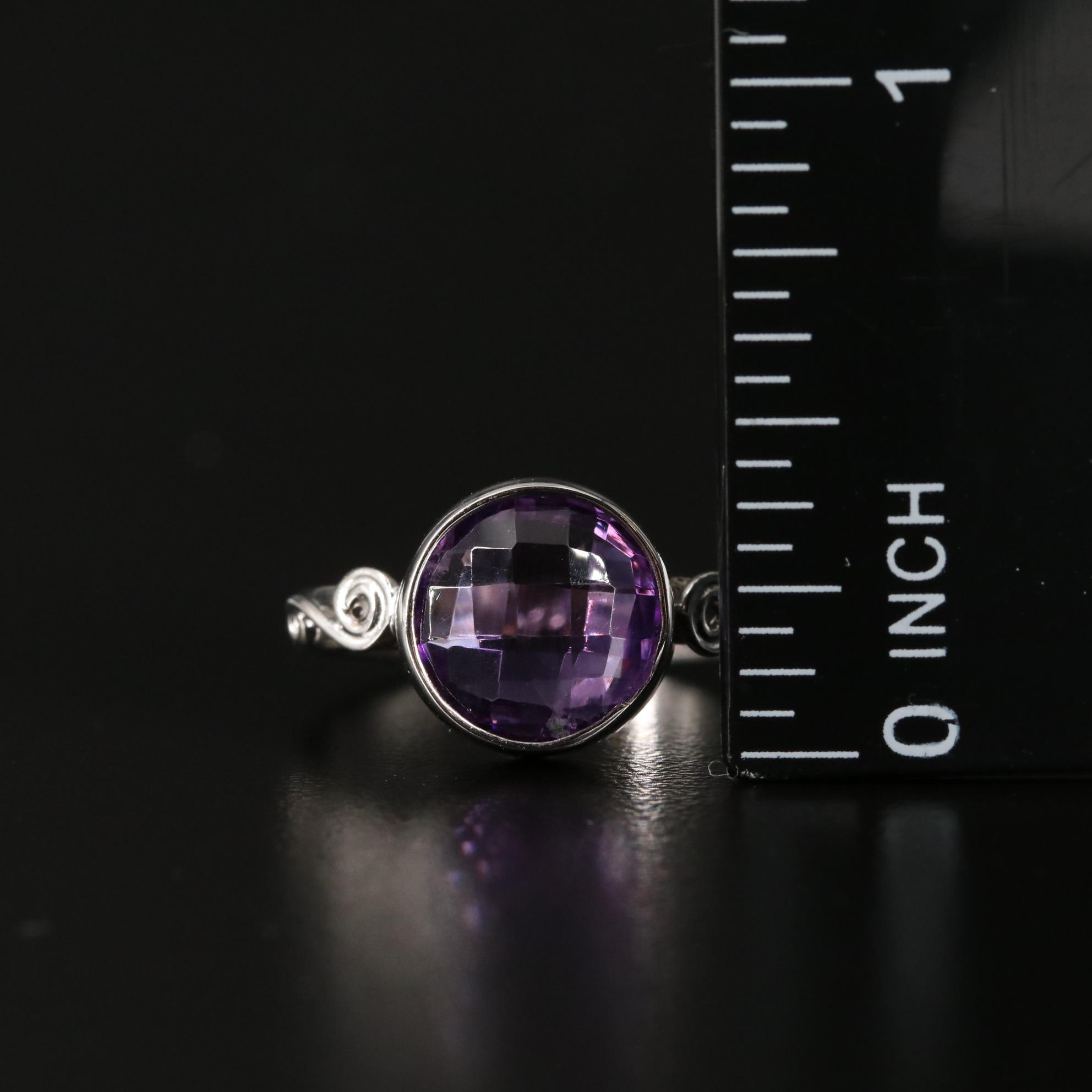 Sterling Amethyst Ring with Scrollwork Accents