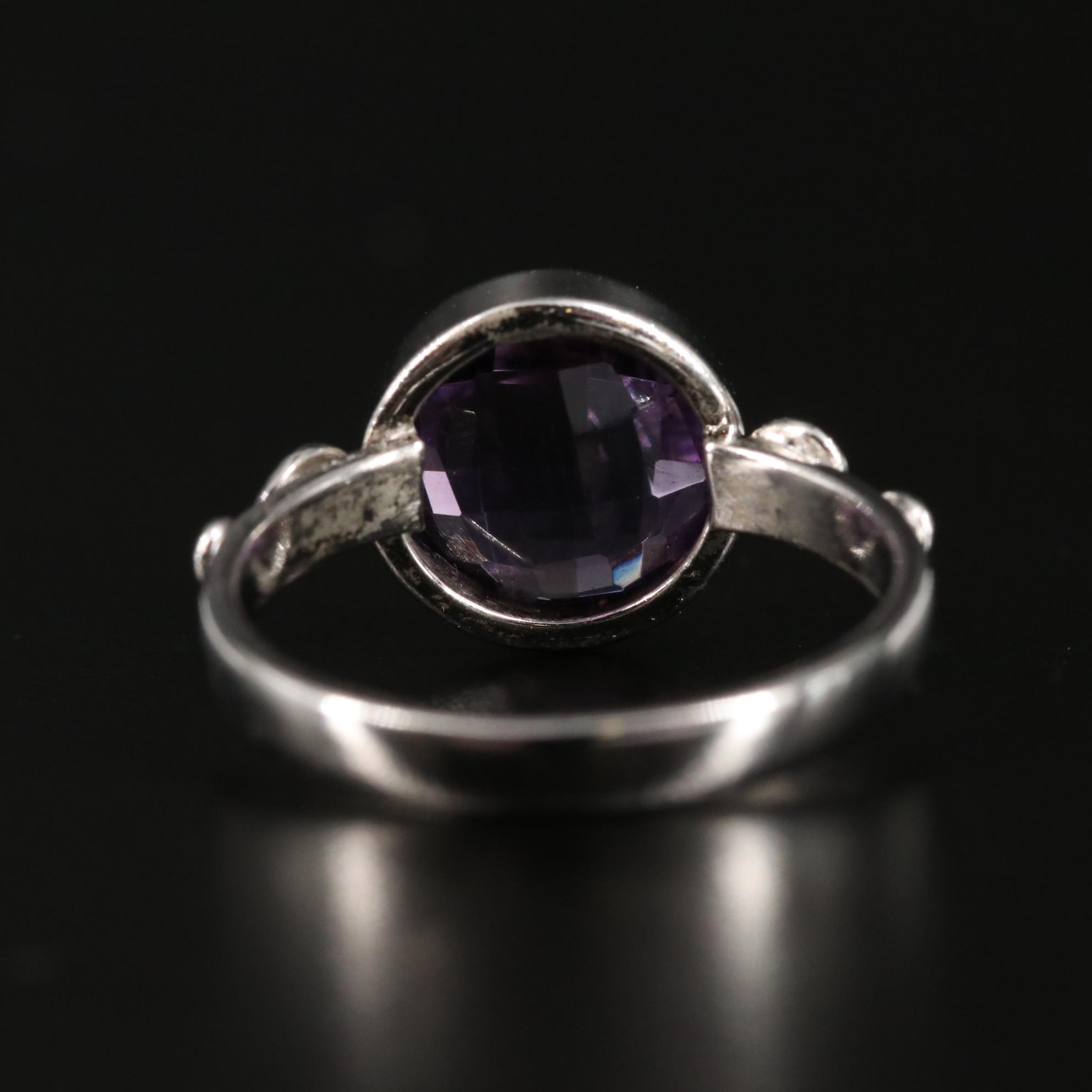 Sterling Amethyst Ring with Scrollwork Accents