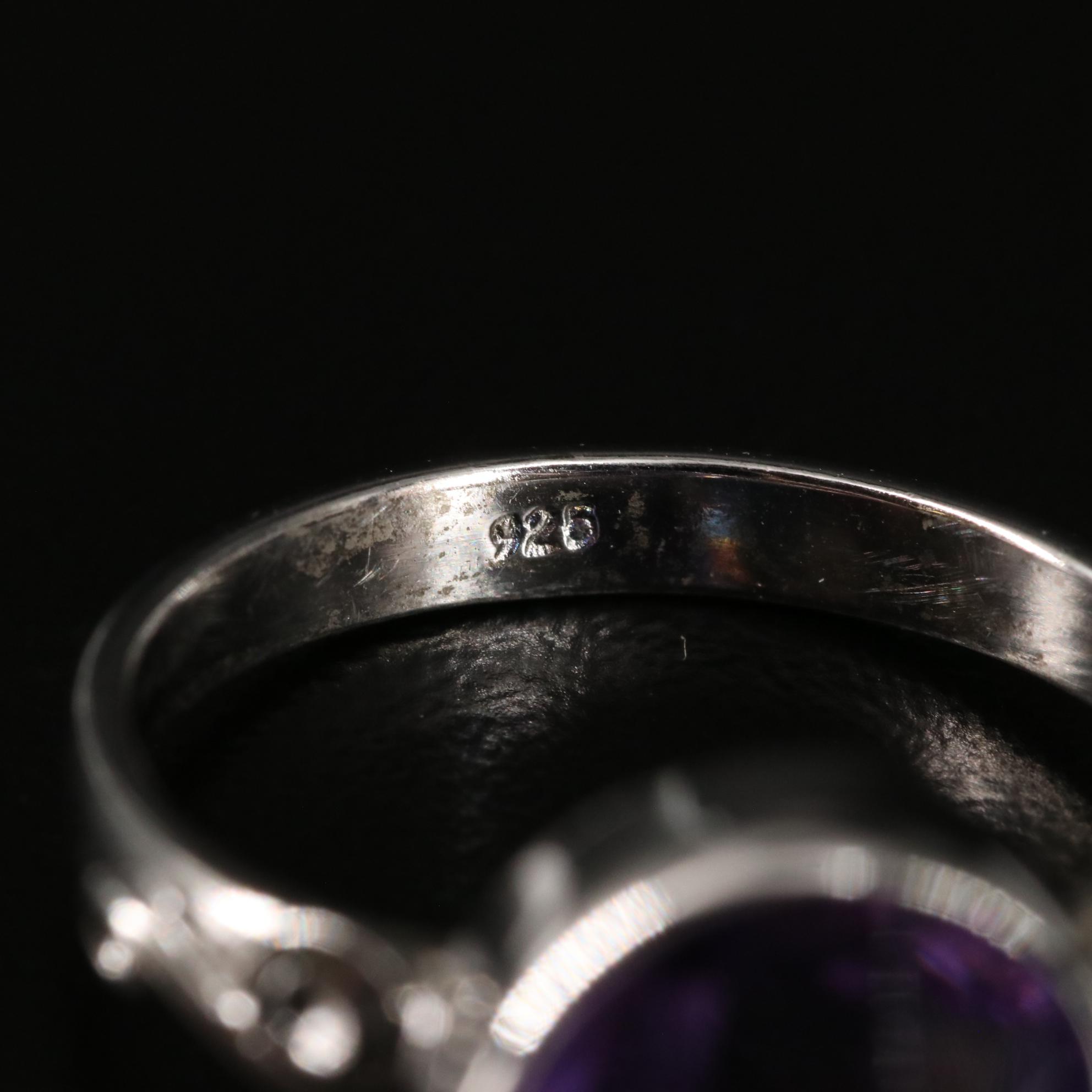 Sterling Amethyst Ring with Scrollwork Accents