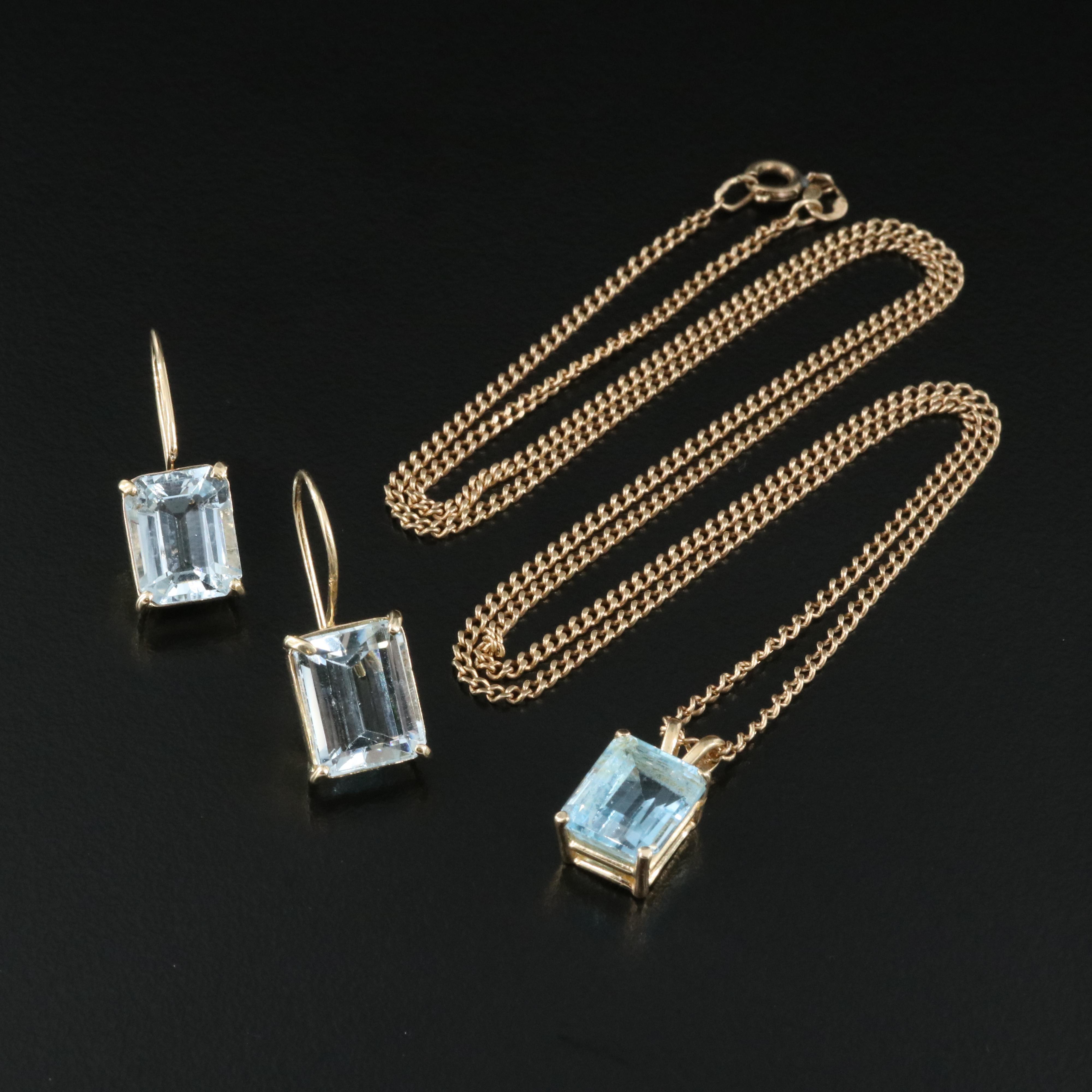 14K Topaz Pendant on 10K Chain with 14K Aquamarine Earrings