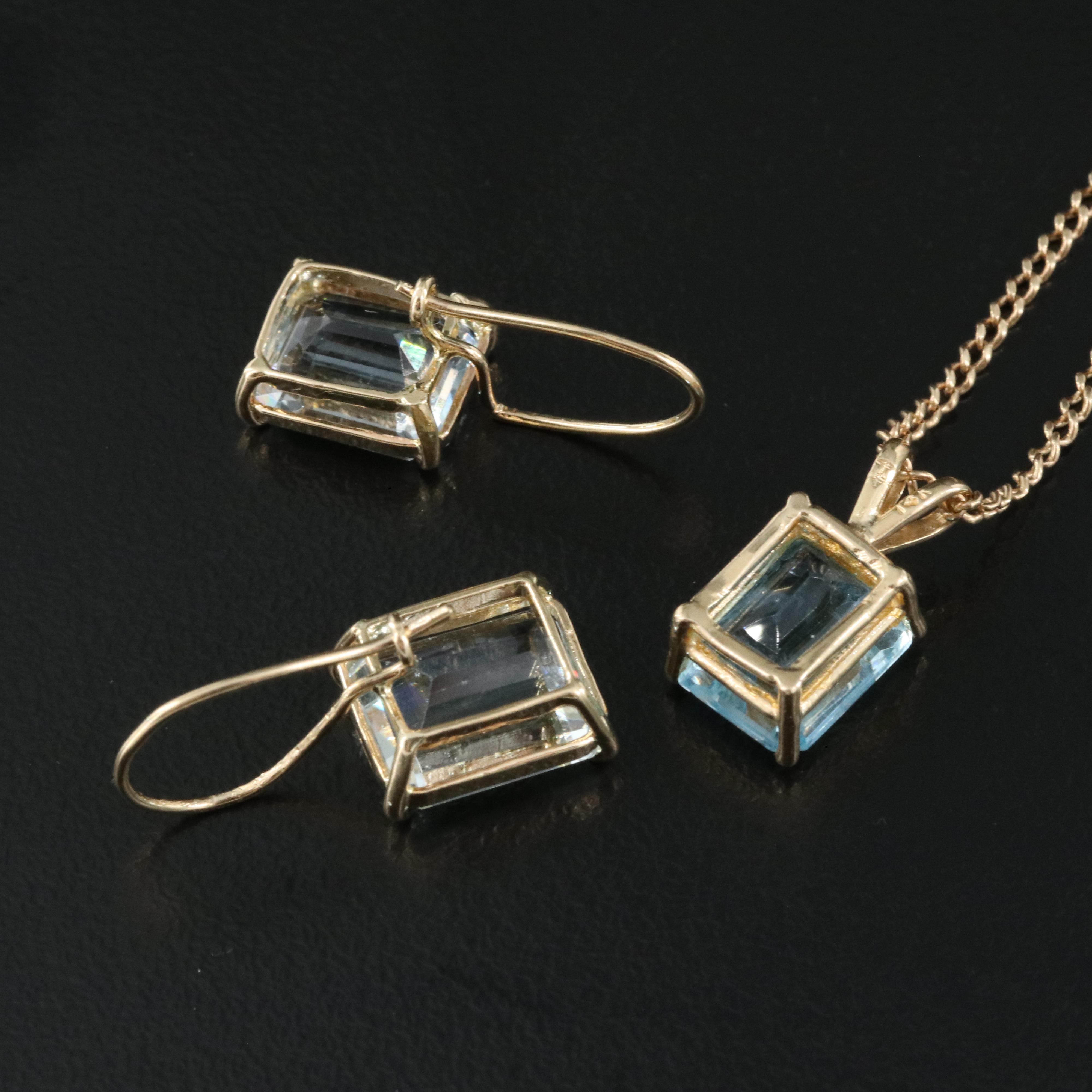 14K Topaz Pendant on 10K Chain with 14K Aquamarine Earrings