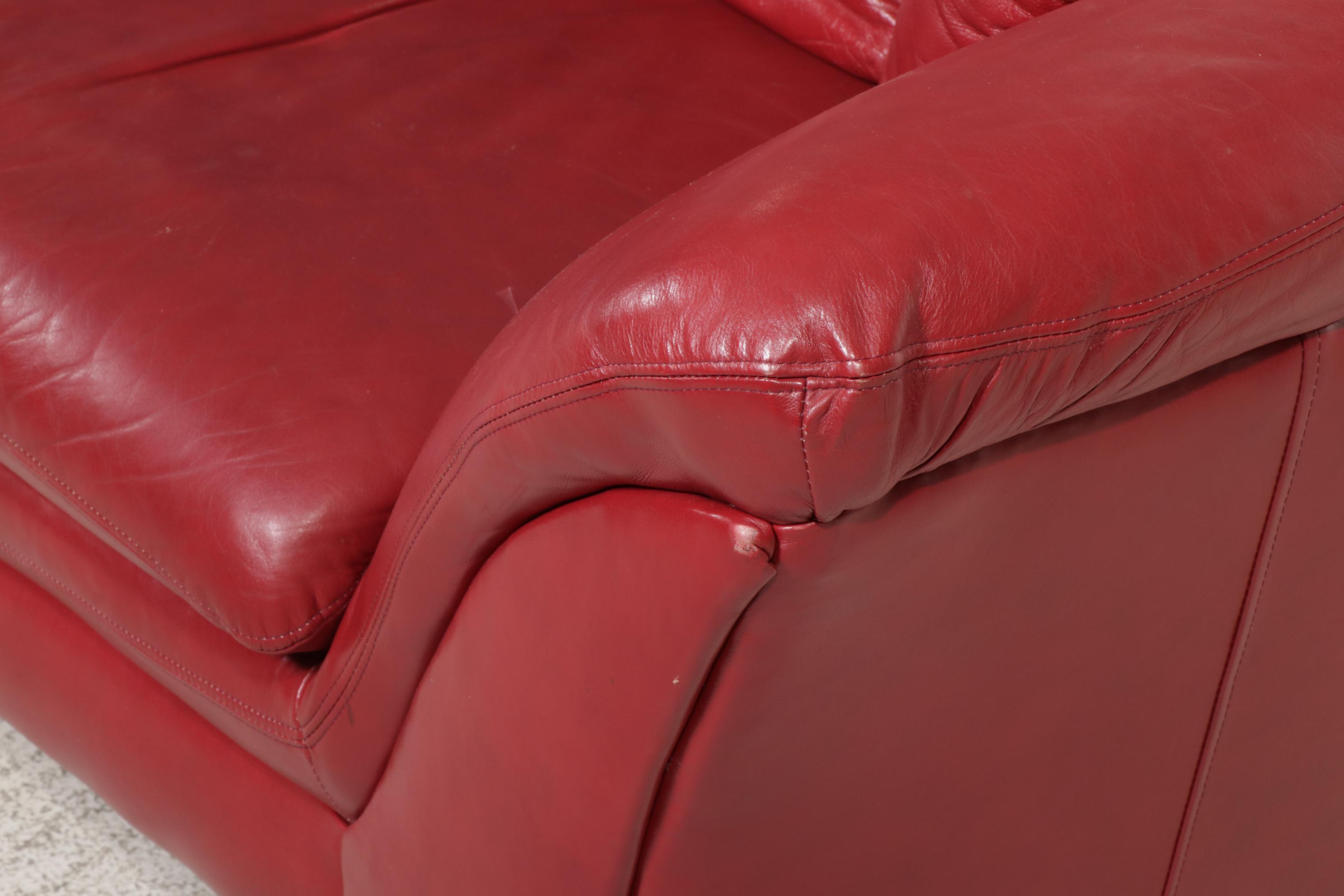 Lackawanna Modernist Red Leather Pillow-Top Two-Seat Sofa, 1990s
