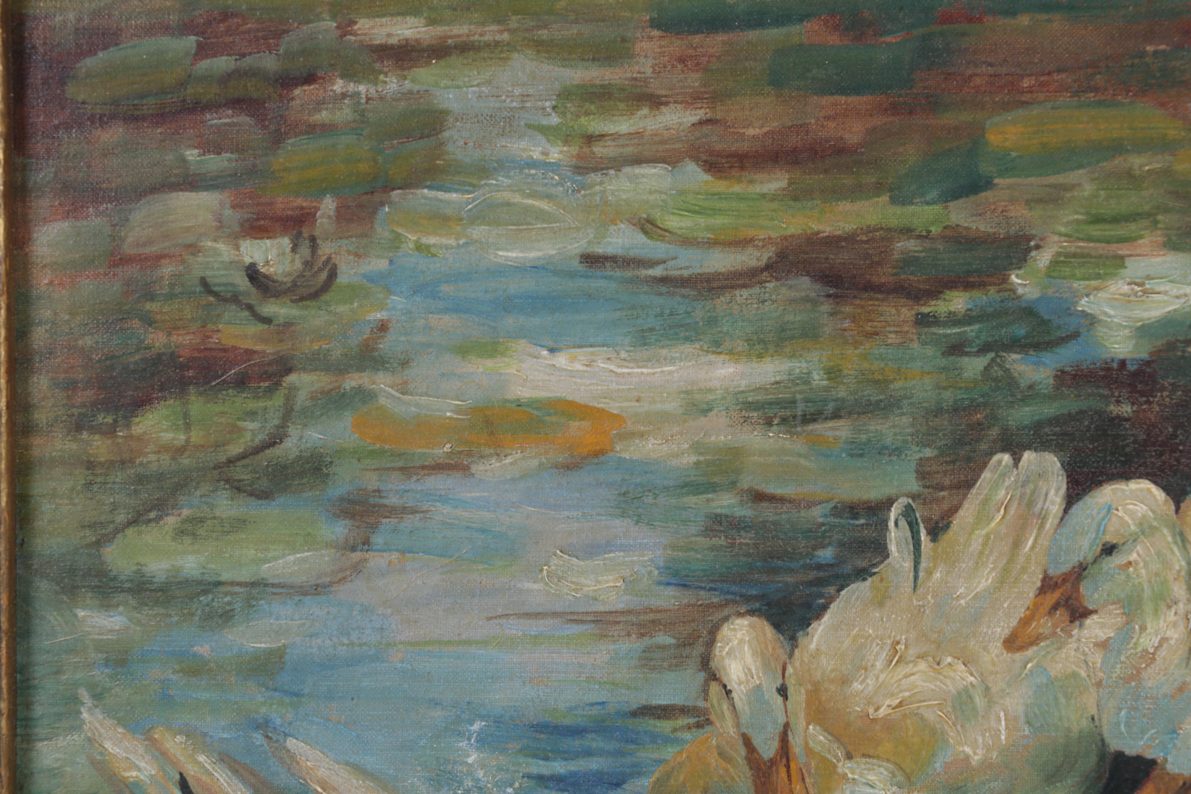Ovid Kent Oil Painting of Ducks in Pond, Circa 1900