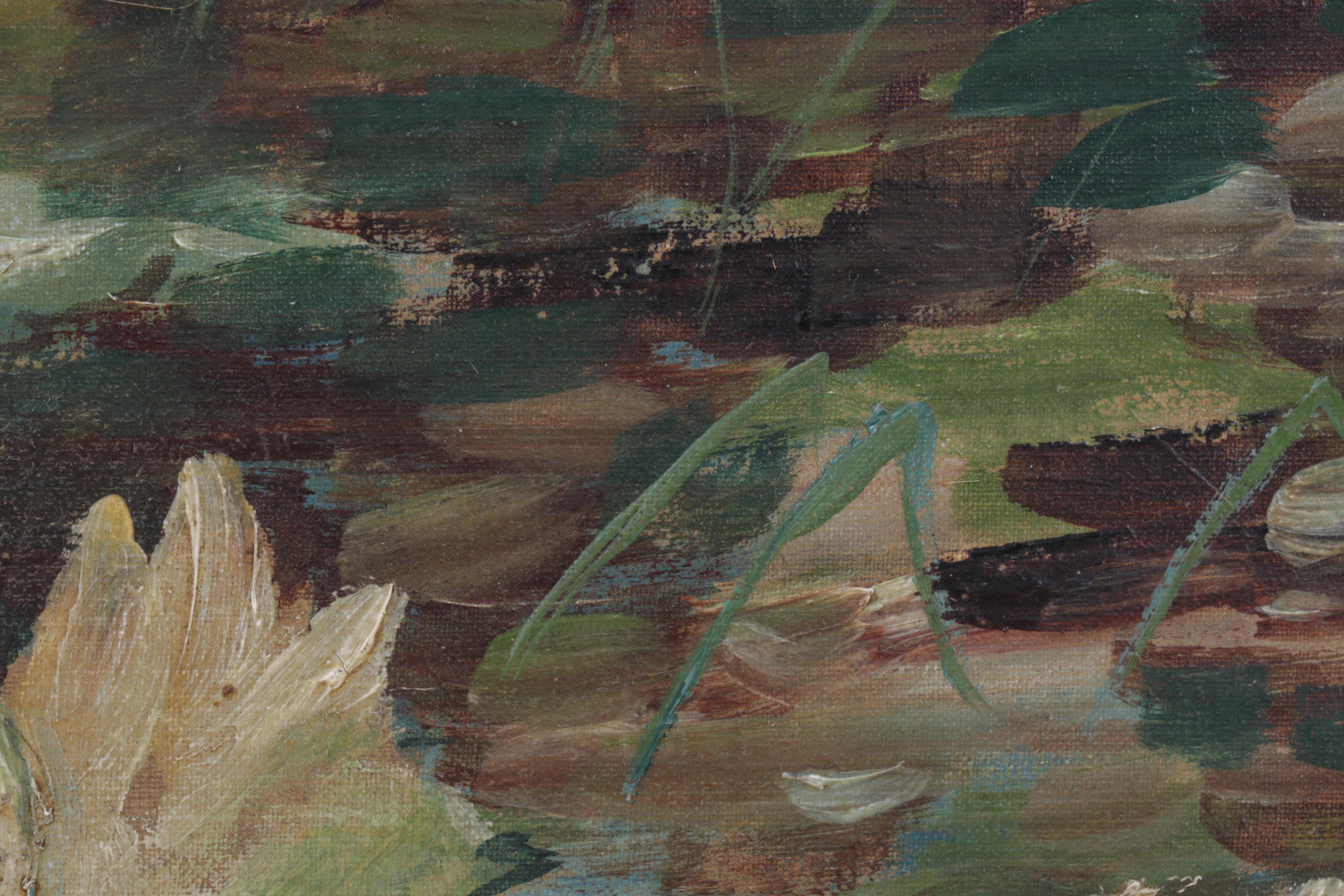 Ovid Kent Oil Painting of Ducks in Pond, Circa 1900