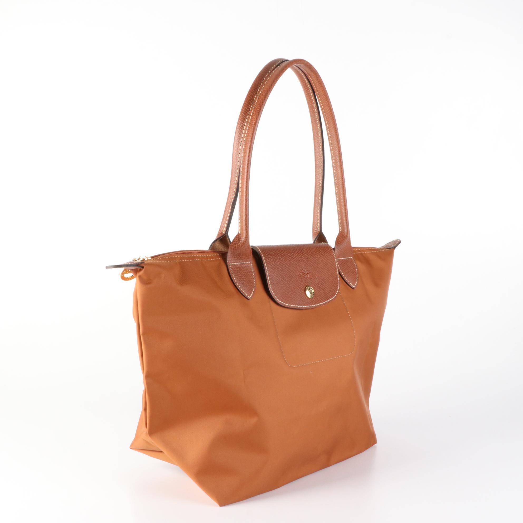 Longchamp Le Pliage Foldable Shopping Tote Bag in Nylon and Leather