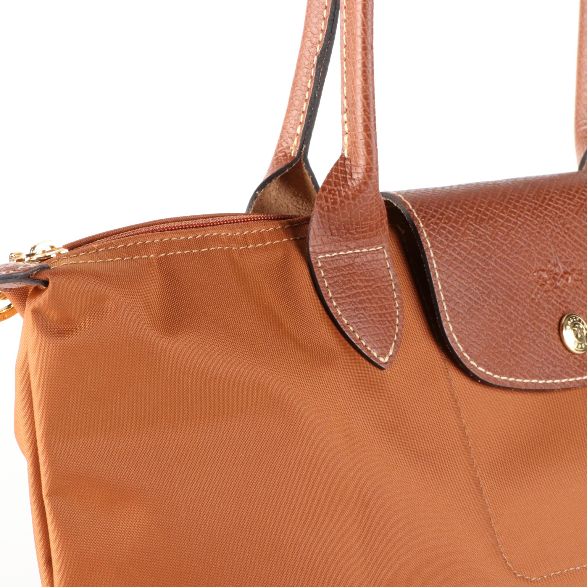 Longchamp Le Pliage Foldable Shopping Tote Bag in Nylon and Leather