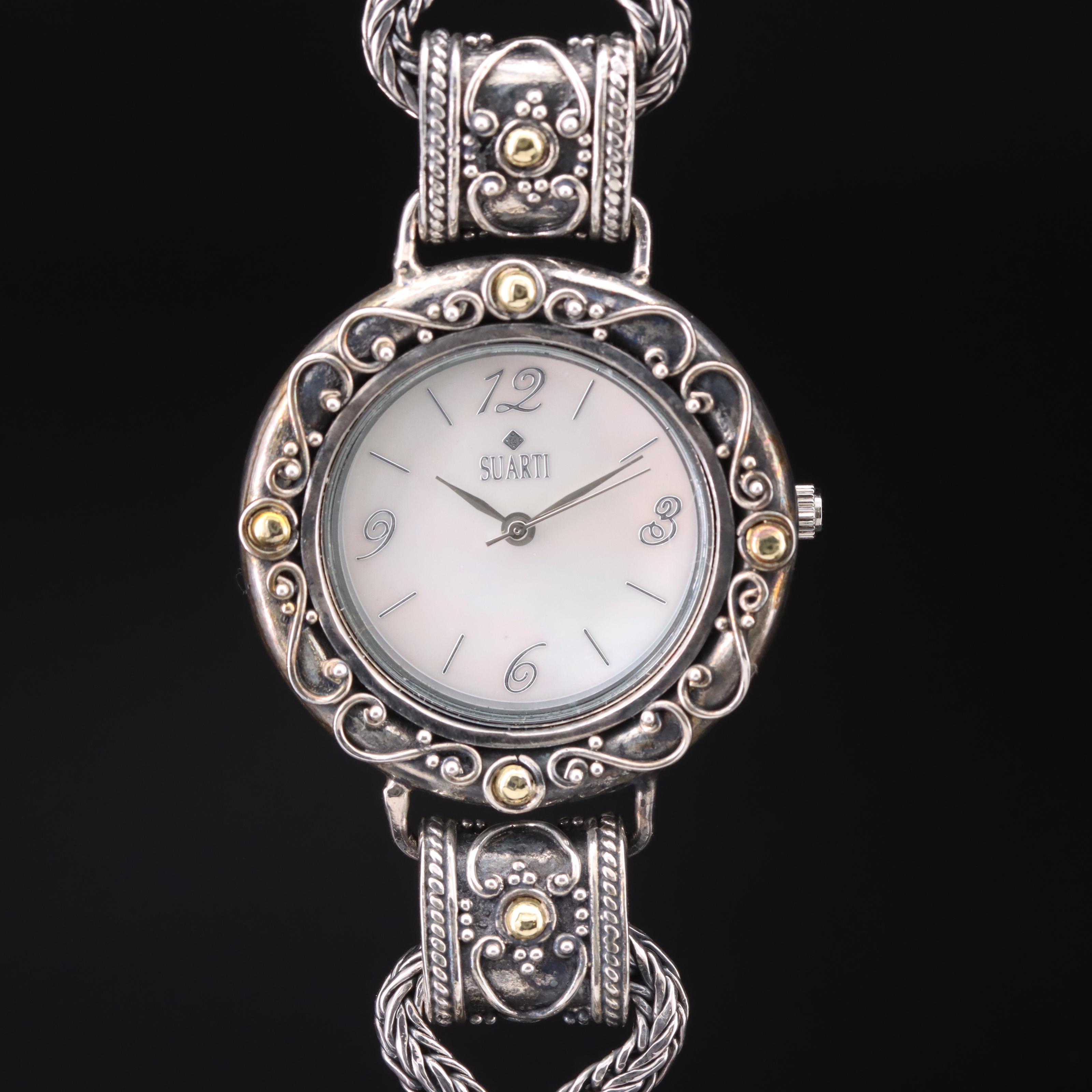 Suarti Mother-of-Pearl Dial Sterling Watch with 18K Accents