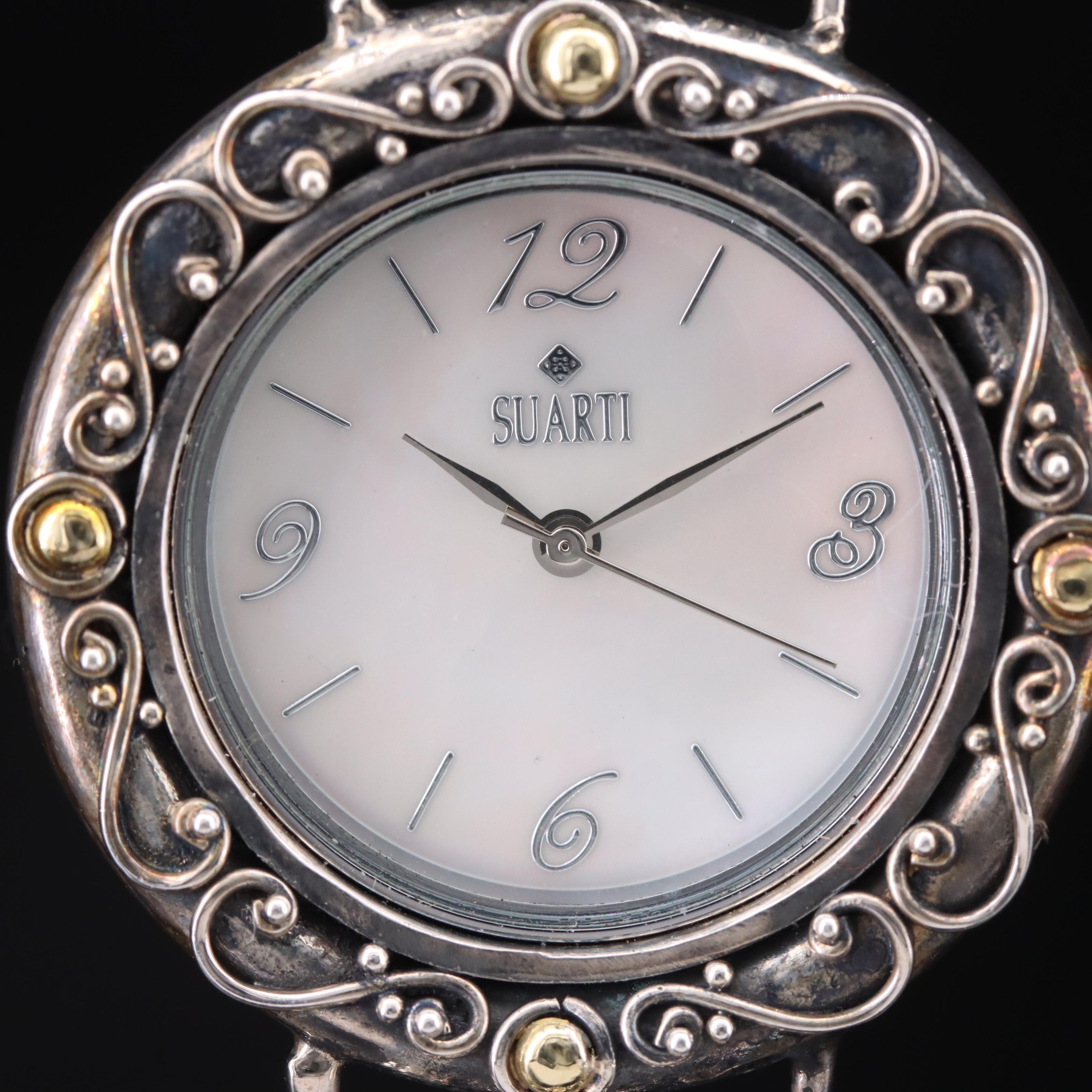 Suarti Mother-of-Pearl Dial Sterling Watch with 18K Accents