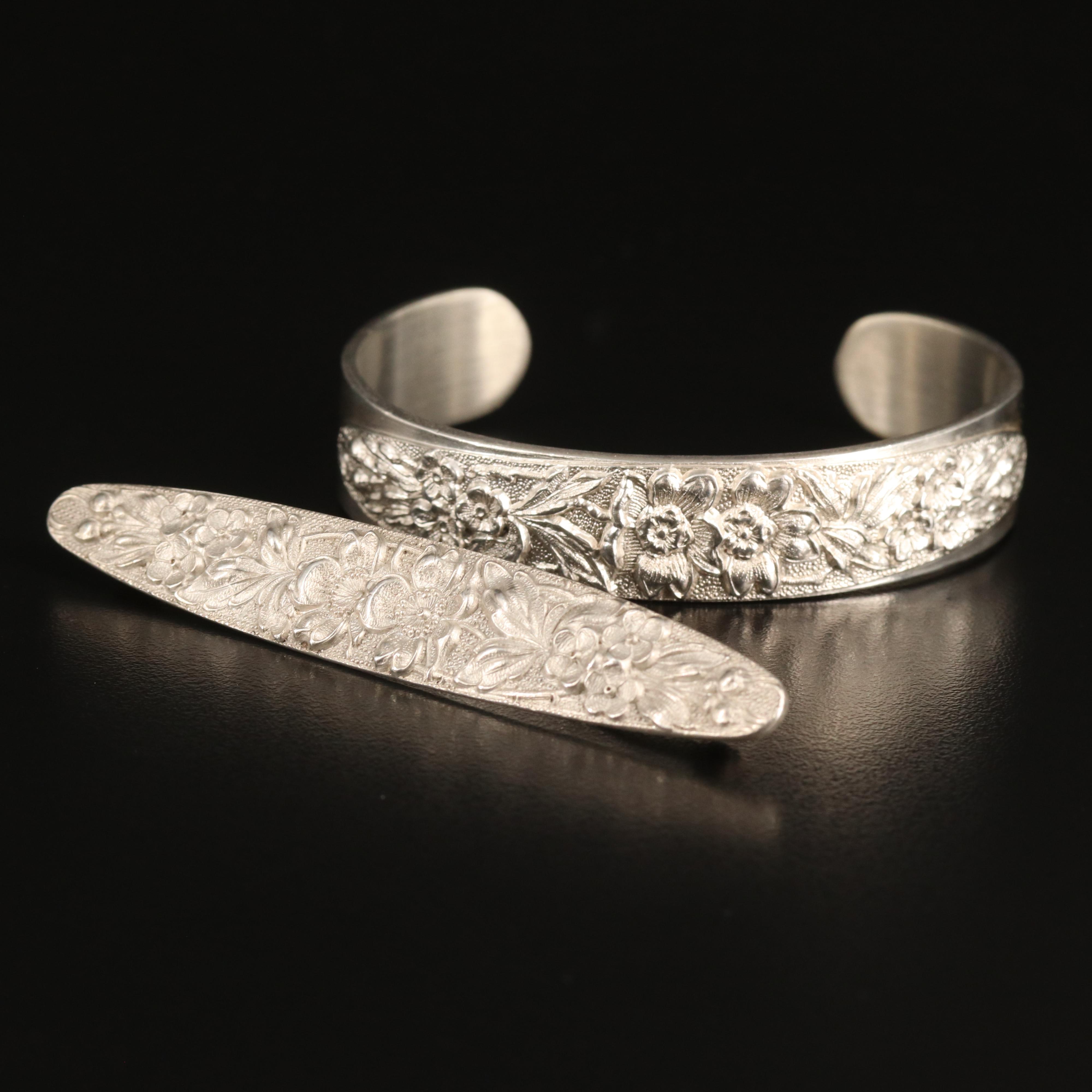 Vintage Stieff Sterling Floral Brooch and Bracelet