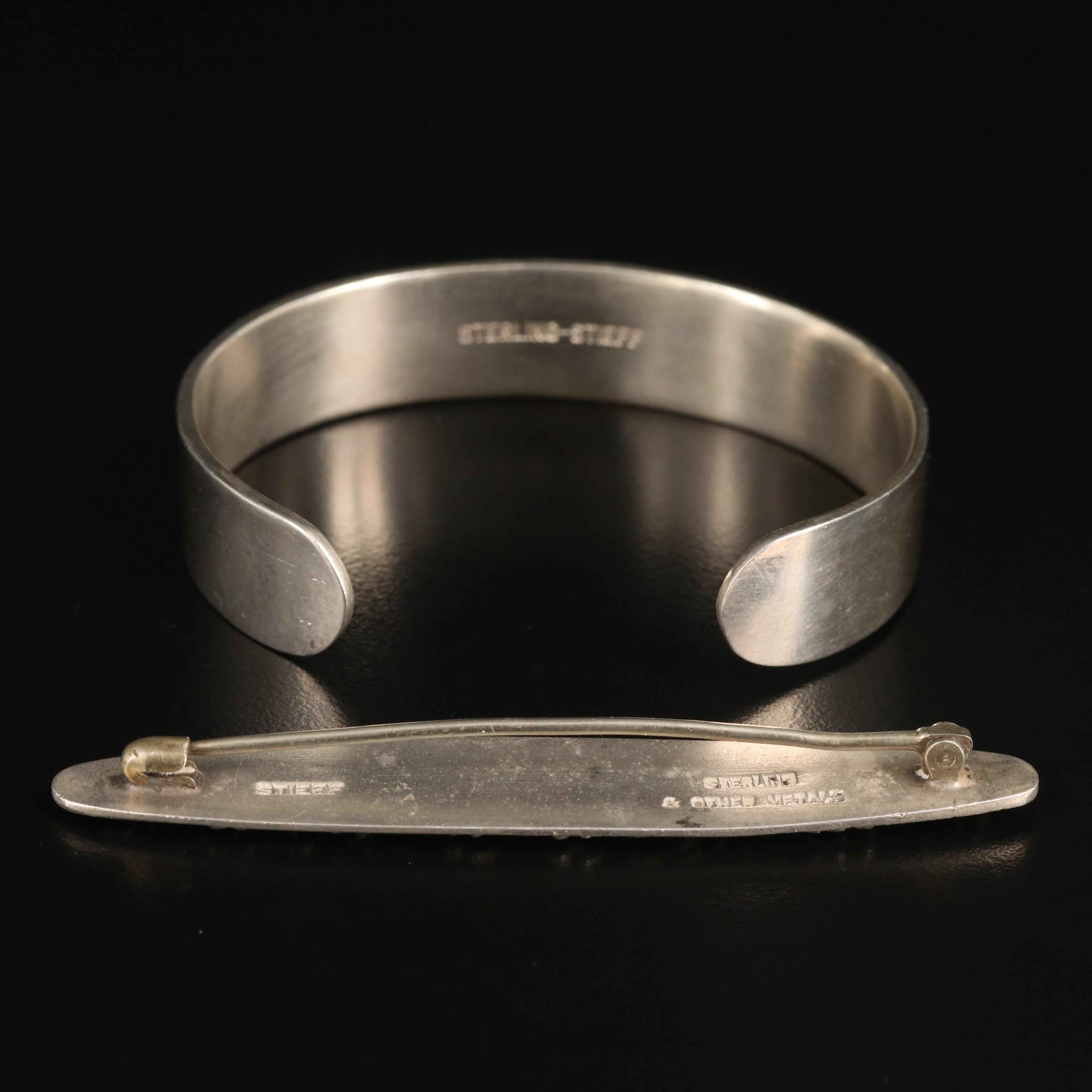 Vintage Stieff Sterling Floral Brooch and Bracelet